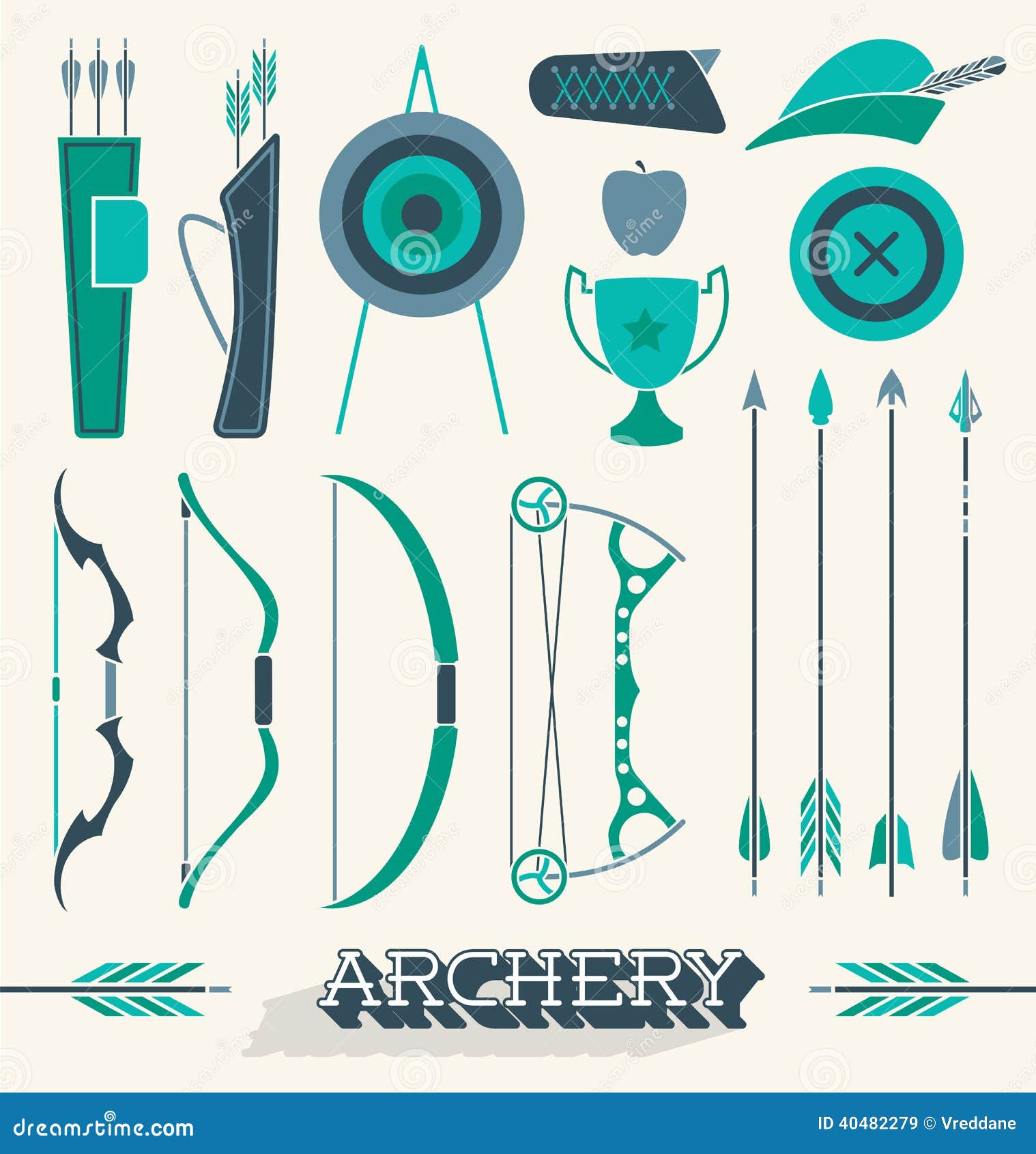 Vector Set Archery Icons And Objects Stock Vector Image 40482279