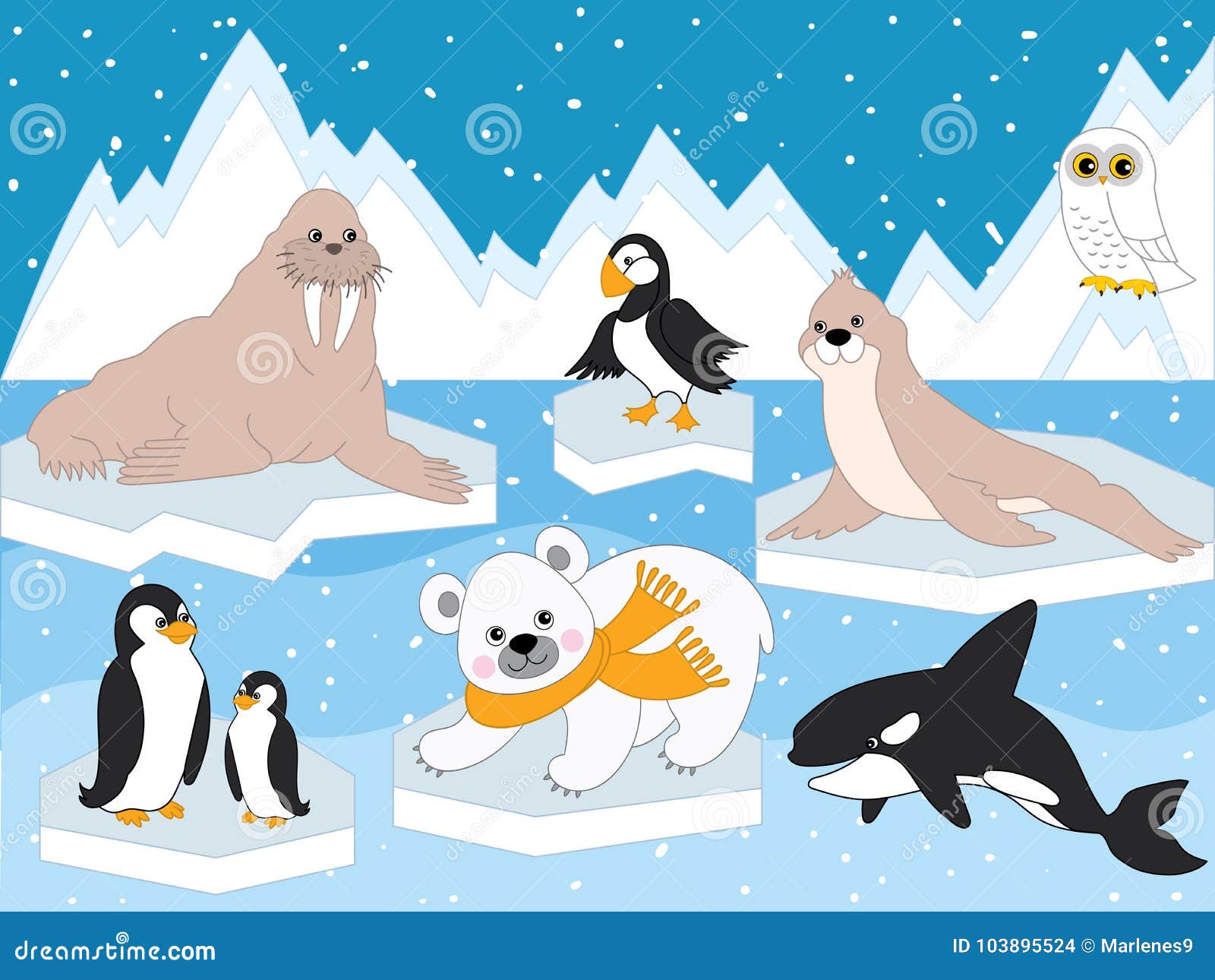 Vector Set of Arctic Animals and Birds Stock Vector - Illustration of cold,  animals: 103895524