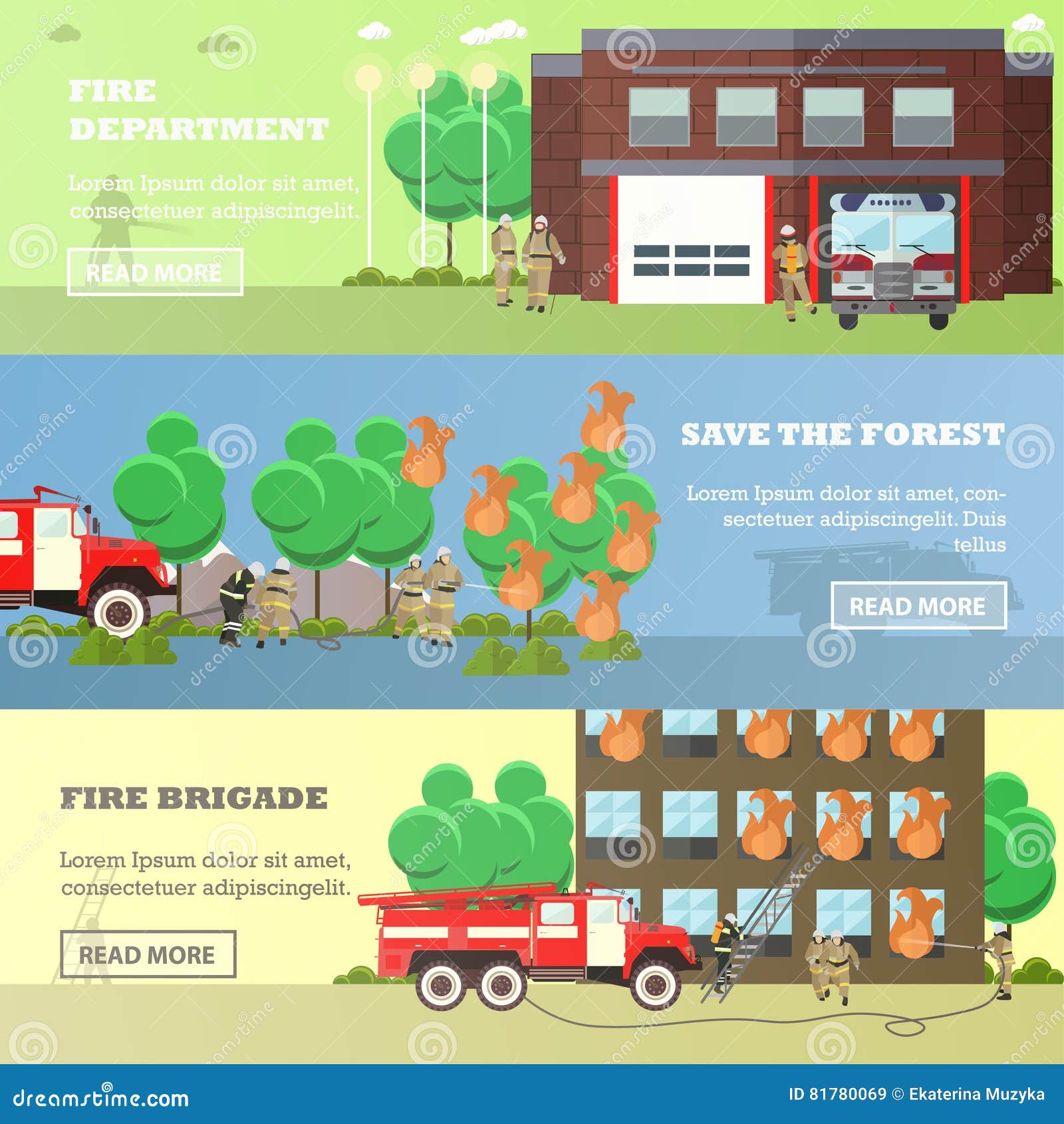 Vector Set of Banners with Fire Fighting Concept Design Elements Stock Vector Illustration of