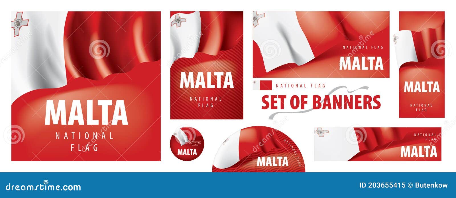Vector Set of Banners with the National Flag of the Malta Stock Vector