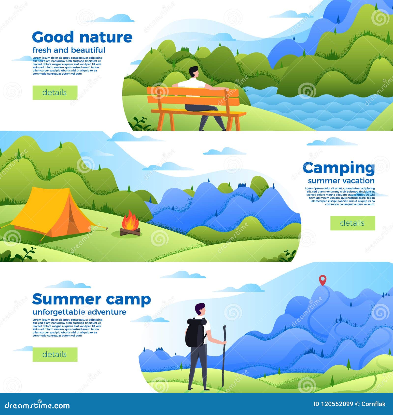 Vector Set Of Banners  With Park Camp And Mountain  Stock Vector 