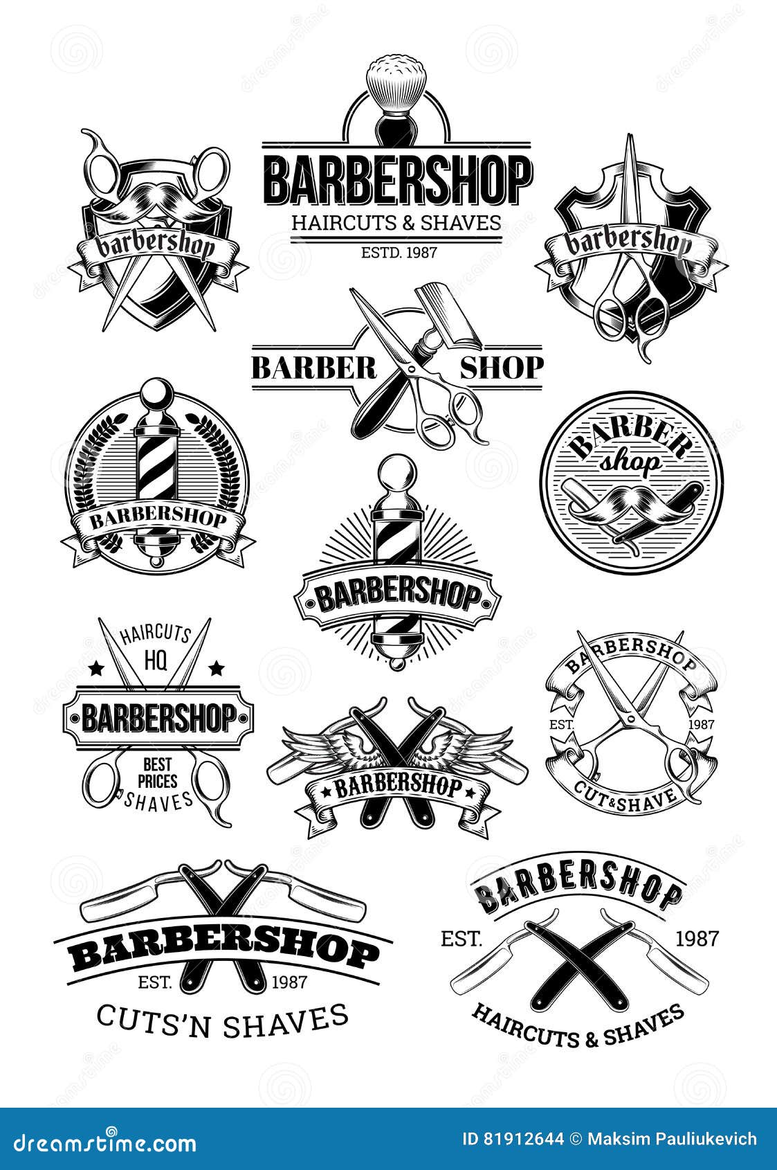  set of barbershop logos, signage