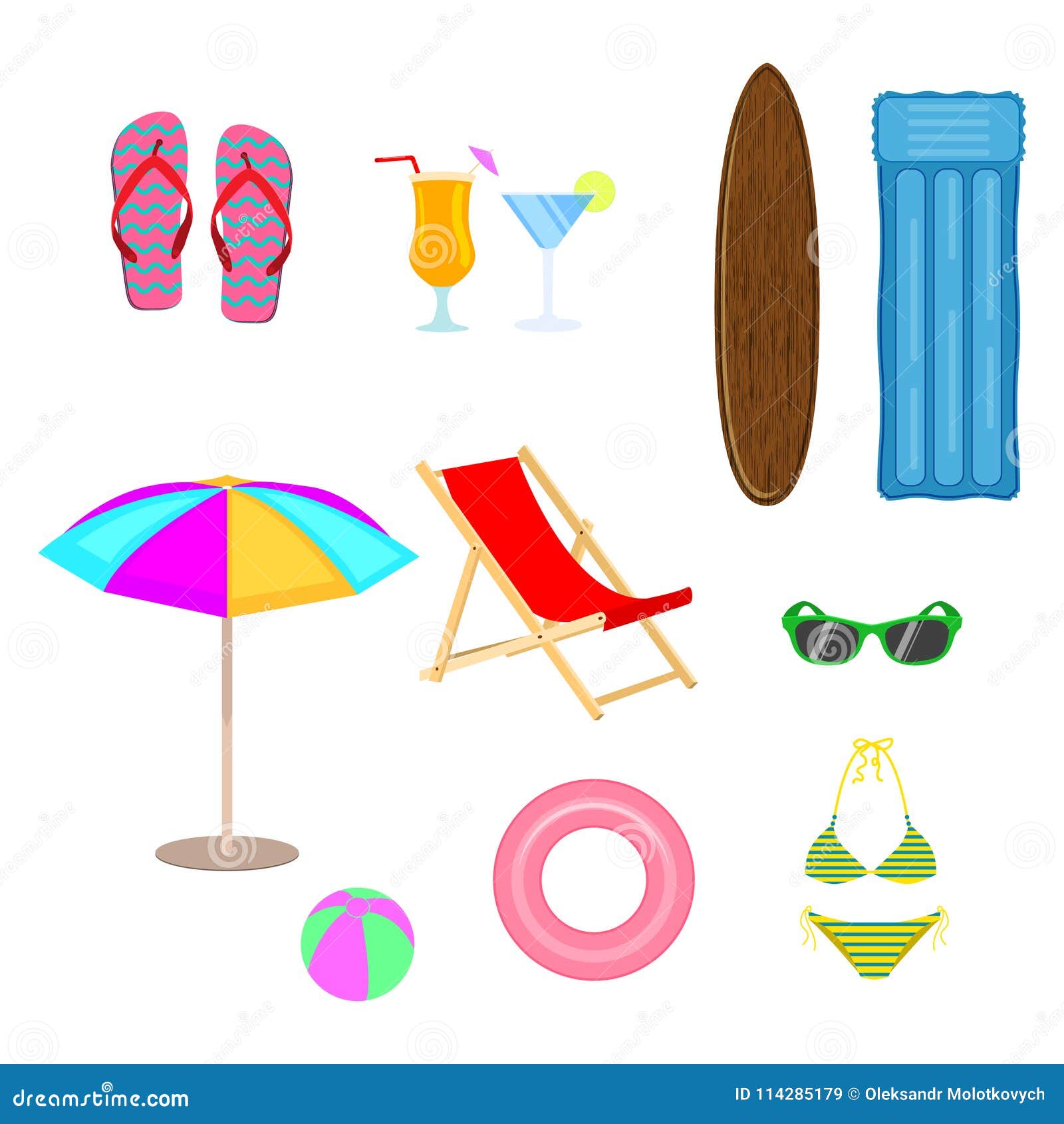 Vector Set of Beach Accessories in Flat Style for Your Summer or ...
