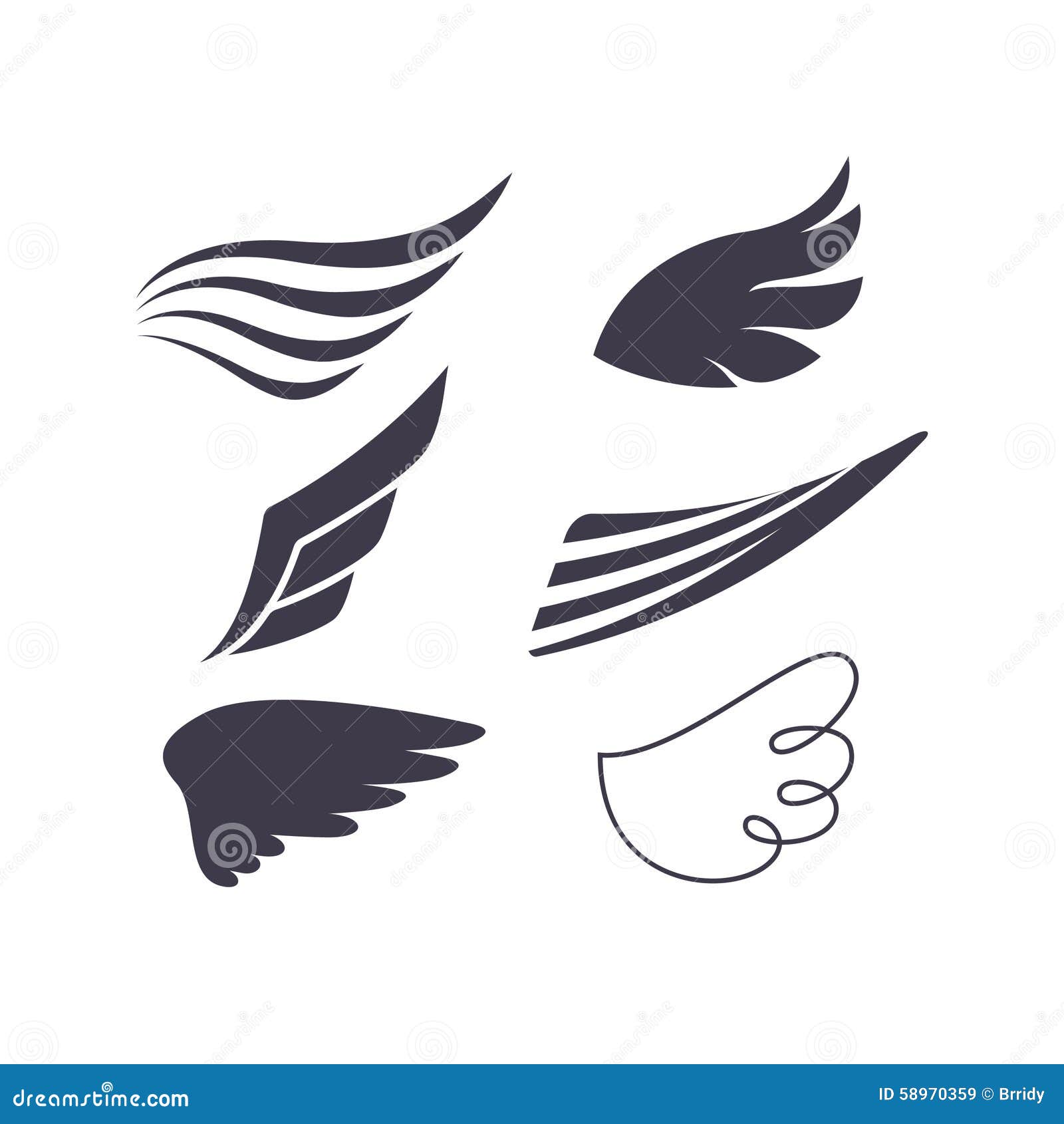 Vector Set of Bird Wings Silhouettes Stock Vector Illustration of
