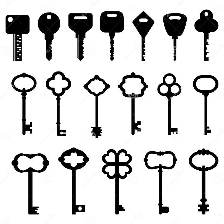 Vector Set of Black Keys on White Background Stock Vector Illustration of group, break 70085981