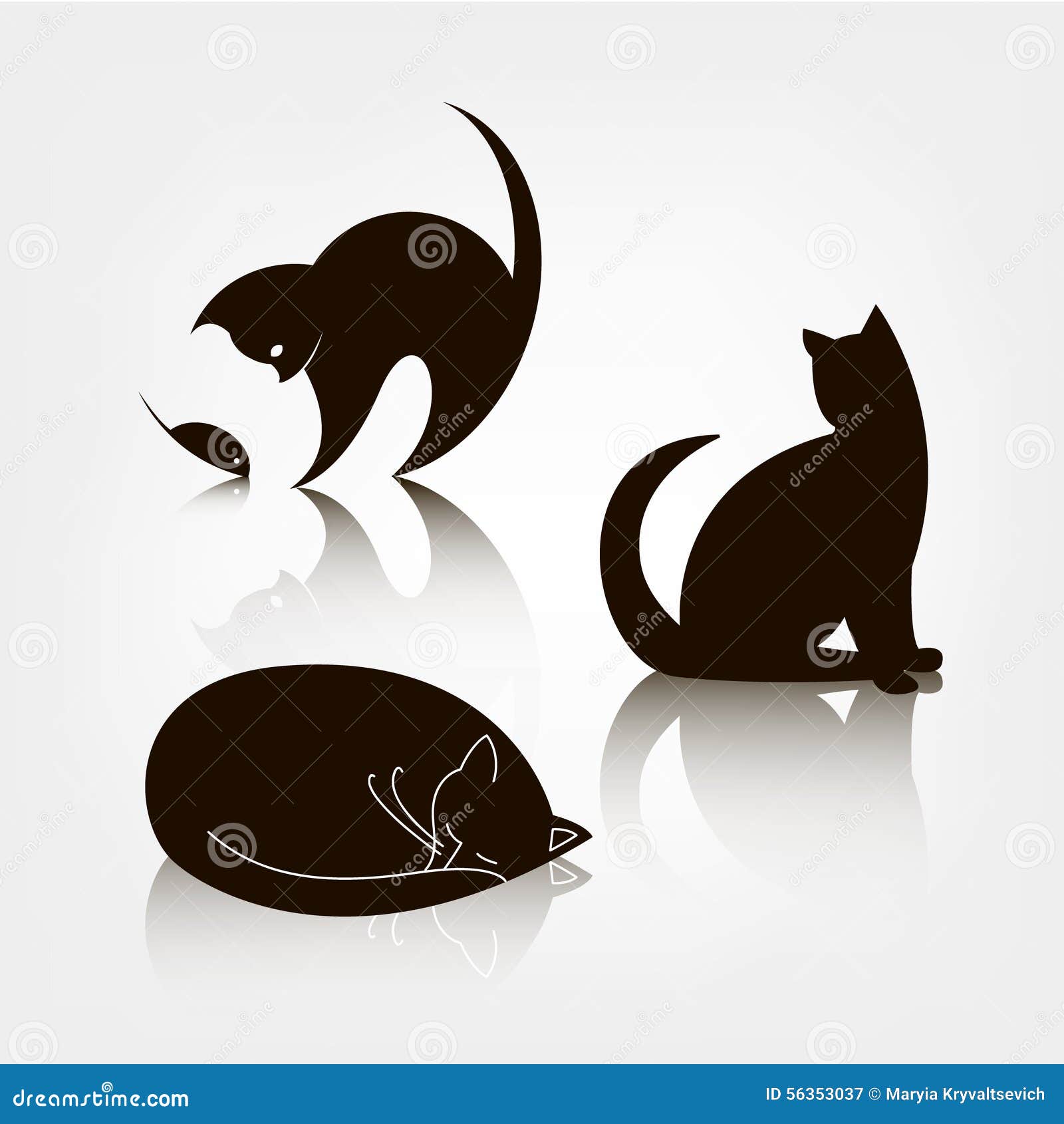 Set cat icons isolated on black and white Vector Image