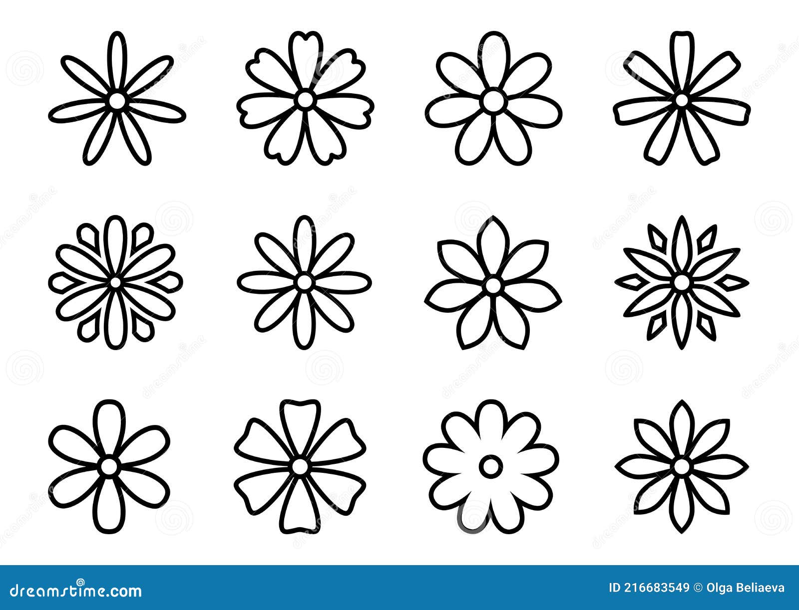 Vector Set with Black Silhouettes Daisy or Camomile Flowers ...
