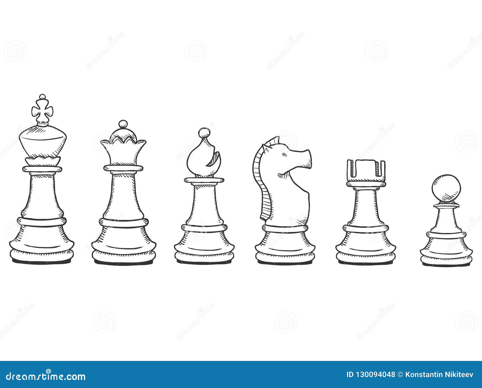 Hand-drawn sketch set of Chess pieces. Chess pieces. Playing