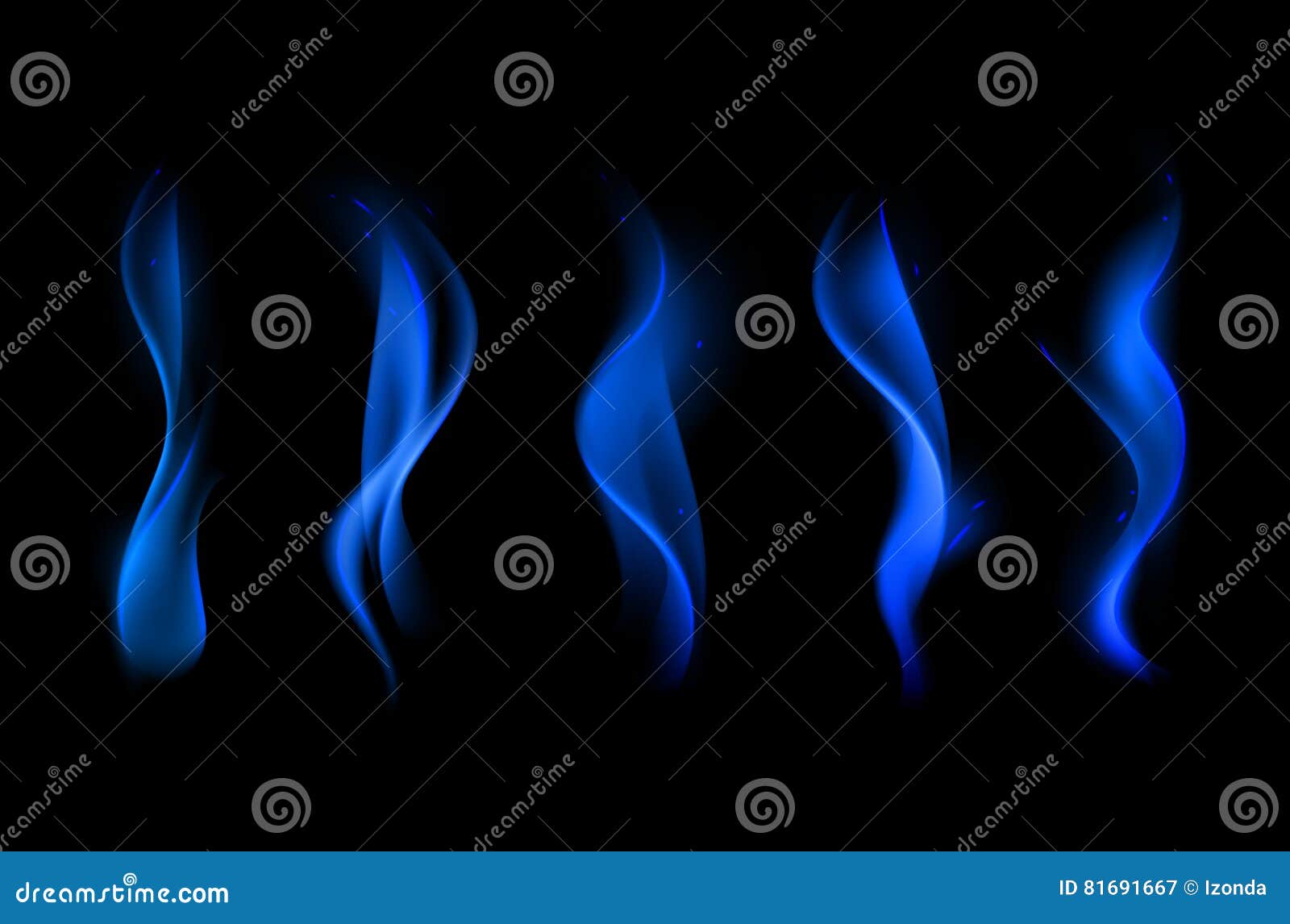 Vector Set of Blue Fire Flame on Background Stock Vector Illustration