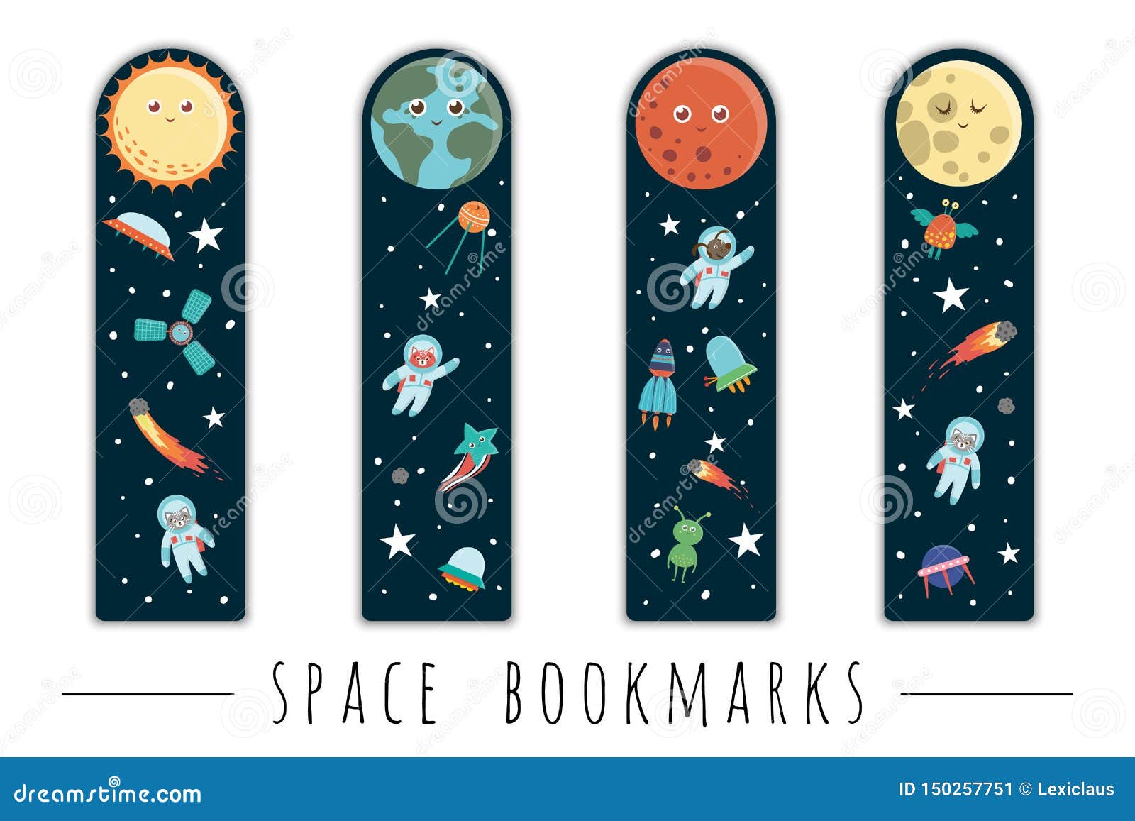  set of bookmarks for children with outer space theme