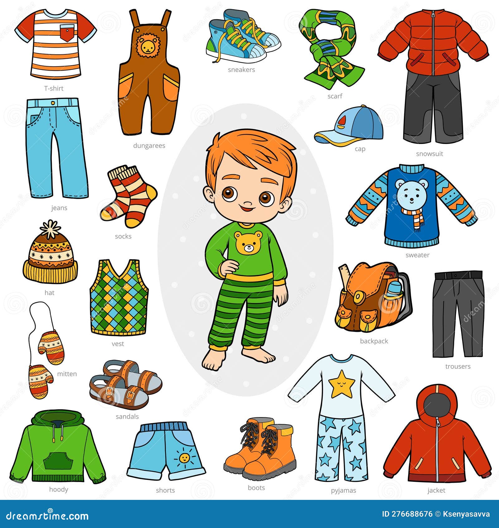 Vector Set of Boys Clothes, Color Collection of Cartoon Accessories and ...