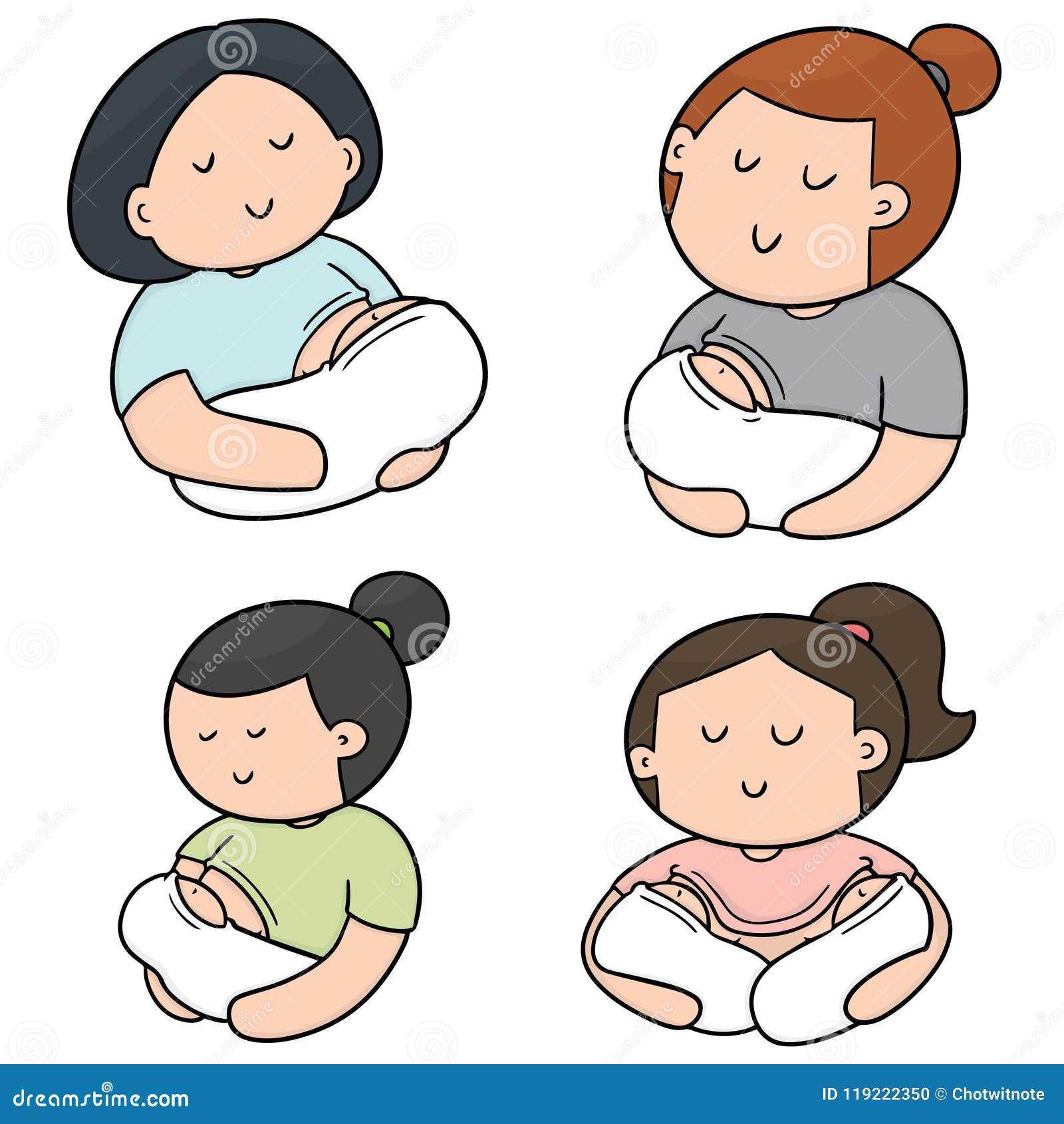 Vector Set of Breast Feeding Mother and Baby Stock Vector - Illustration of  beautiful, child: 119222350