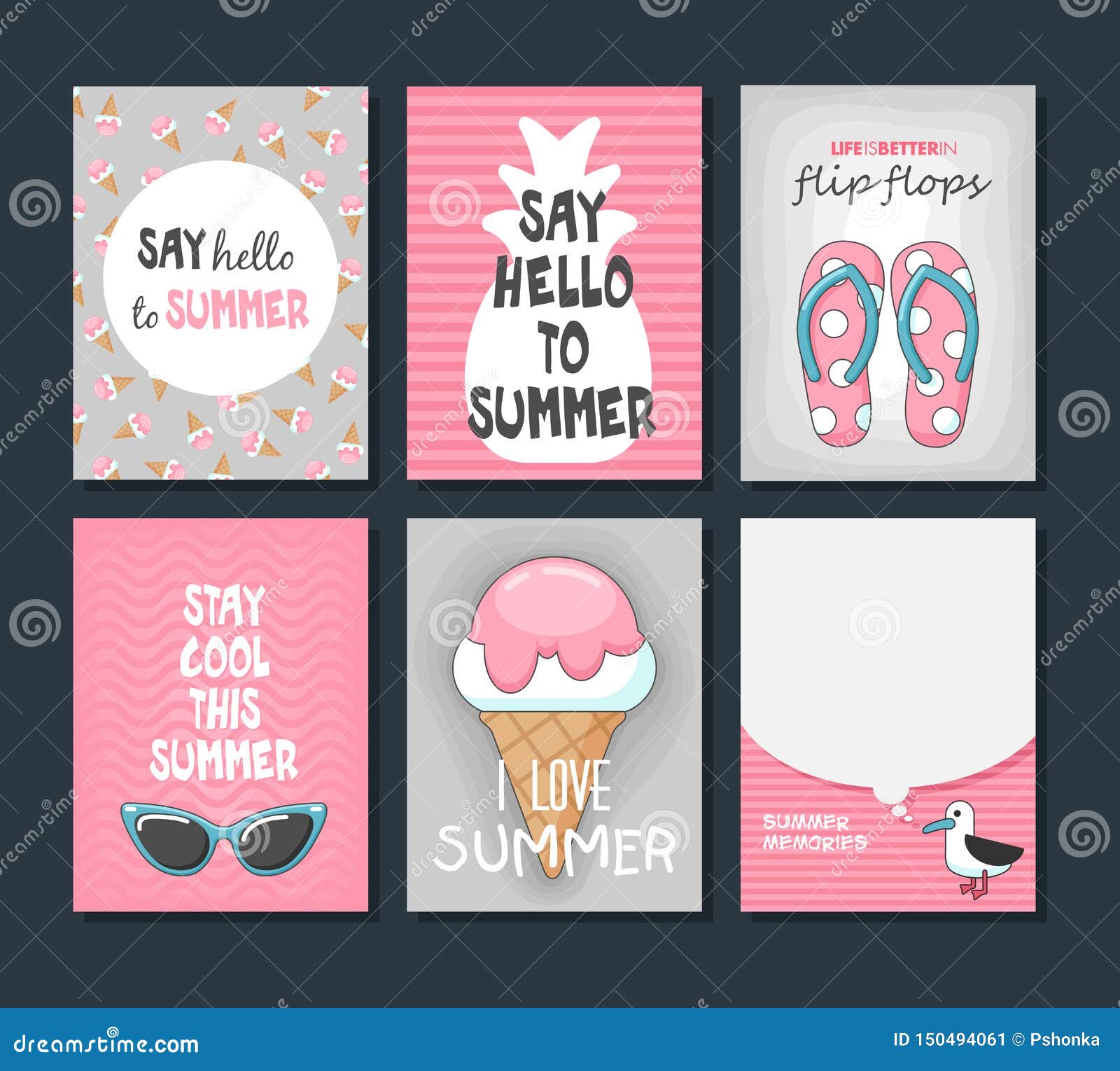 vector-set-of-bright-summer-cards-stock-vector-illustration-of