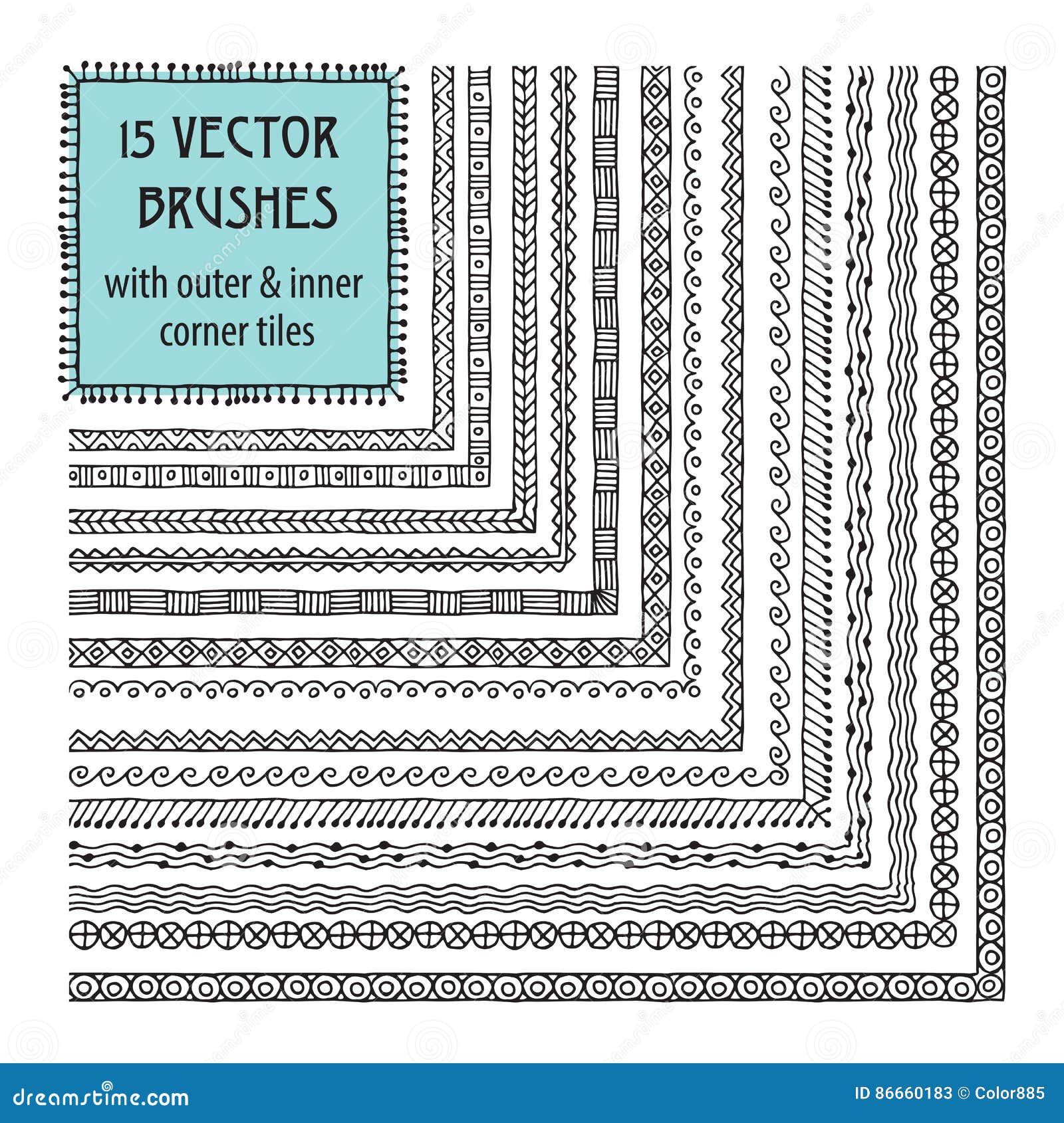 Vector Set of Brushes with Outer and Inner Corner Tiles Stock Vector