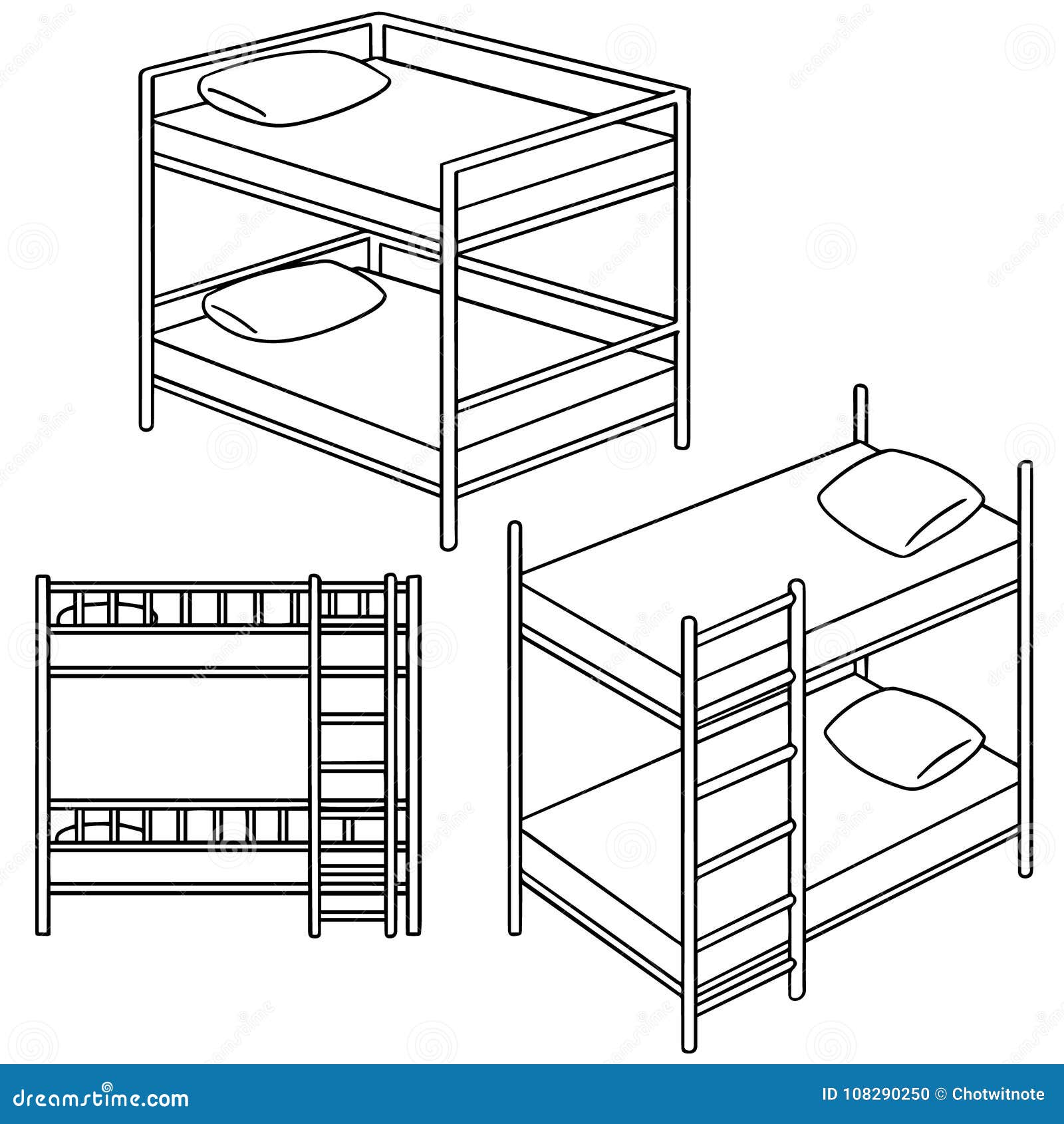 Premium Vector  Childrens room childrens furniture bunk bed table and  two chairs hand drawn vector illustration of a sketch style