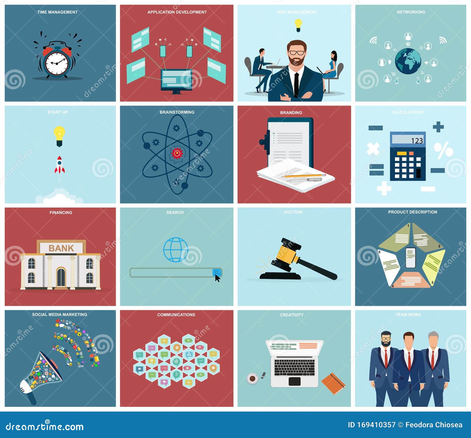  set of a business management, financial services and risk analysis icons
