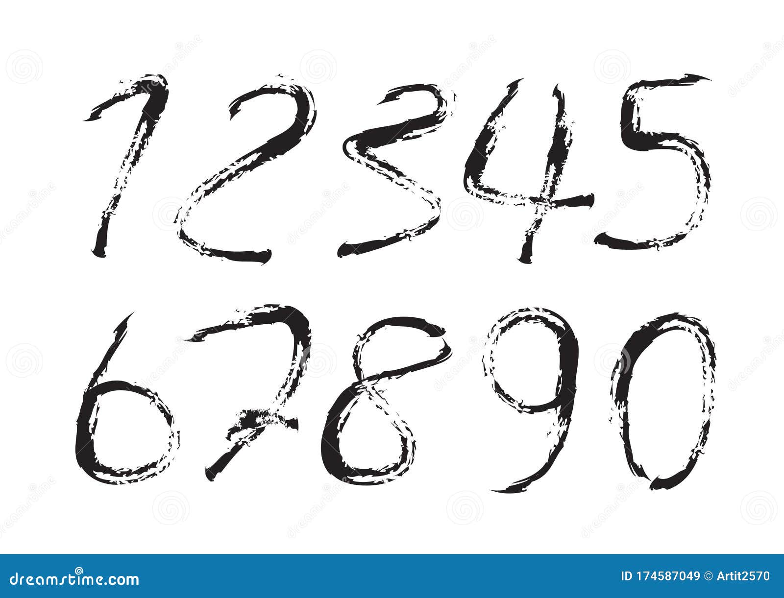 Vector Set Of Calligraphic Numbers Vector Illustration Brush Lettering