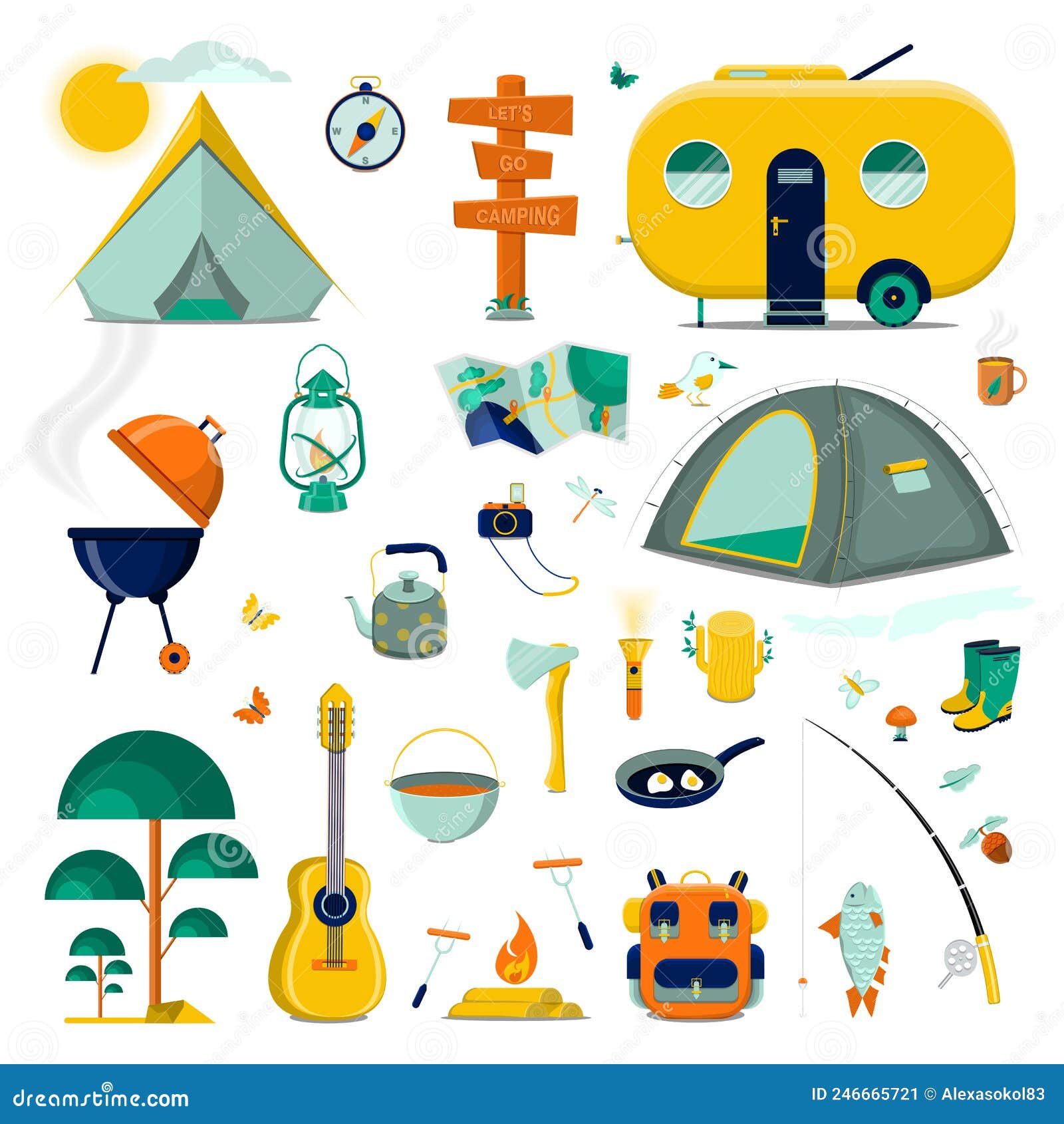 Vector Set of Camping Elements. Flat Vector Illustration Stock Illustration Illustration of