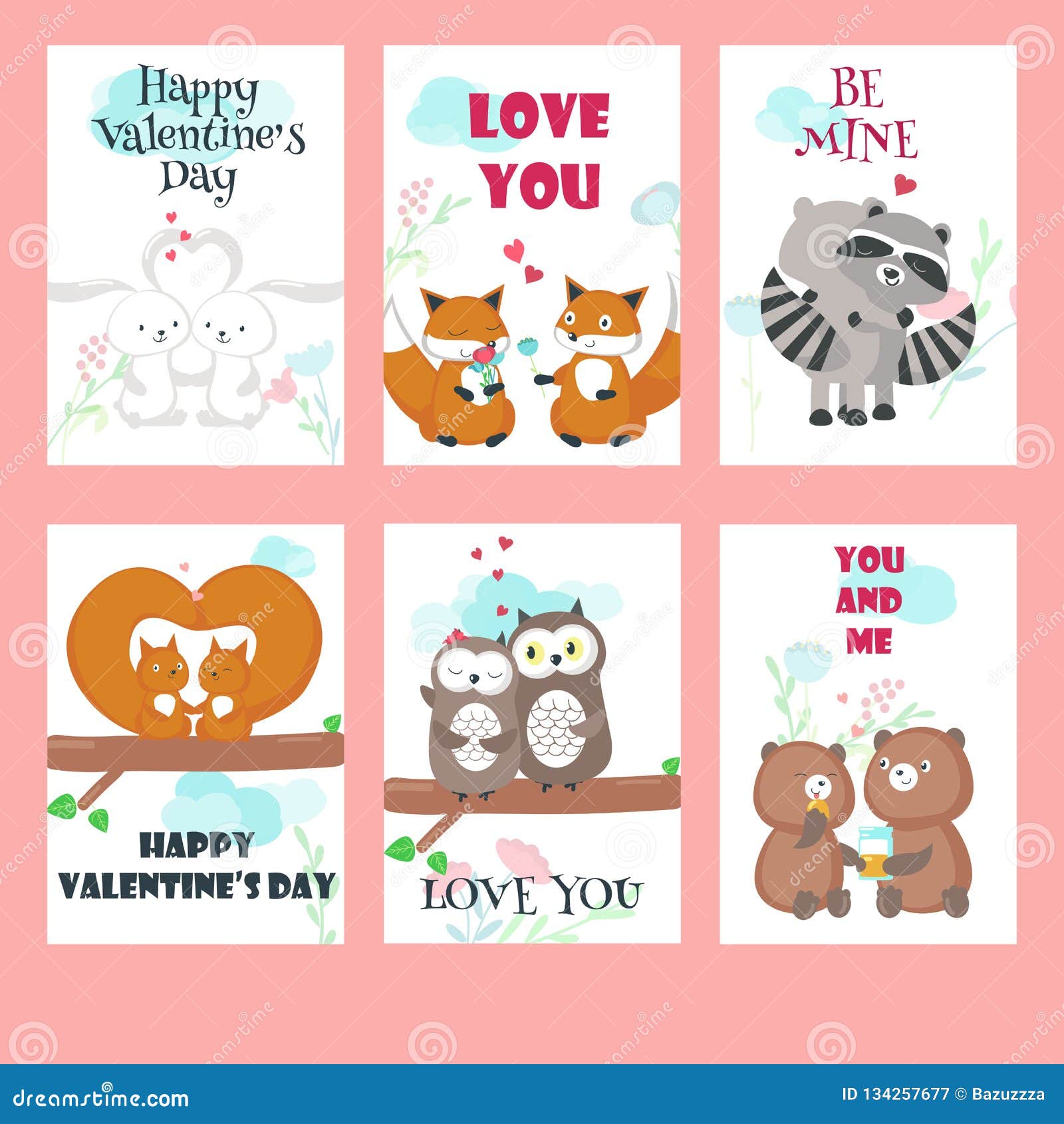 Download Vector Set Of Cards With Cute Animals Couples Stock Vector ...