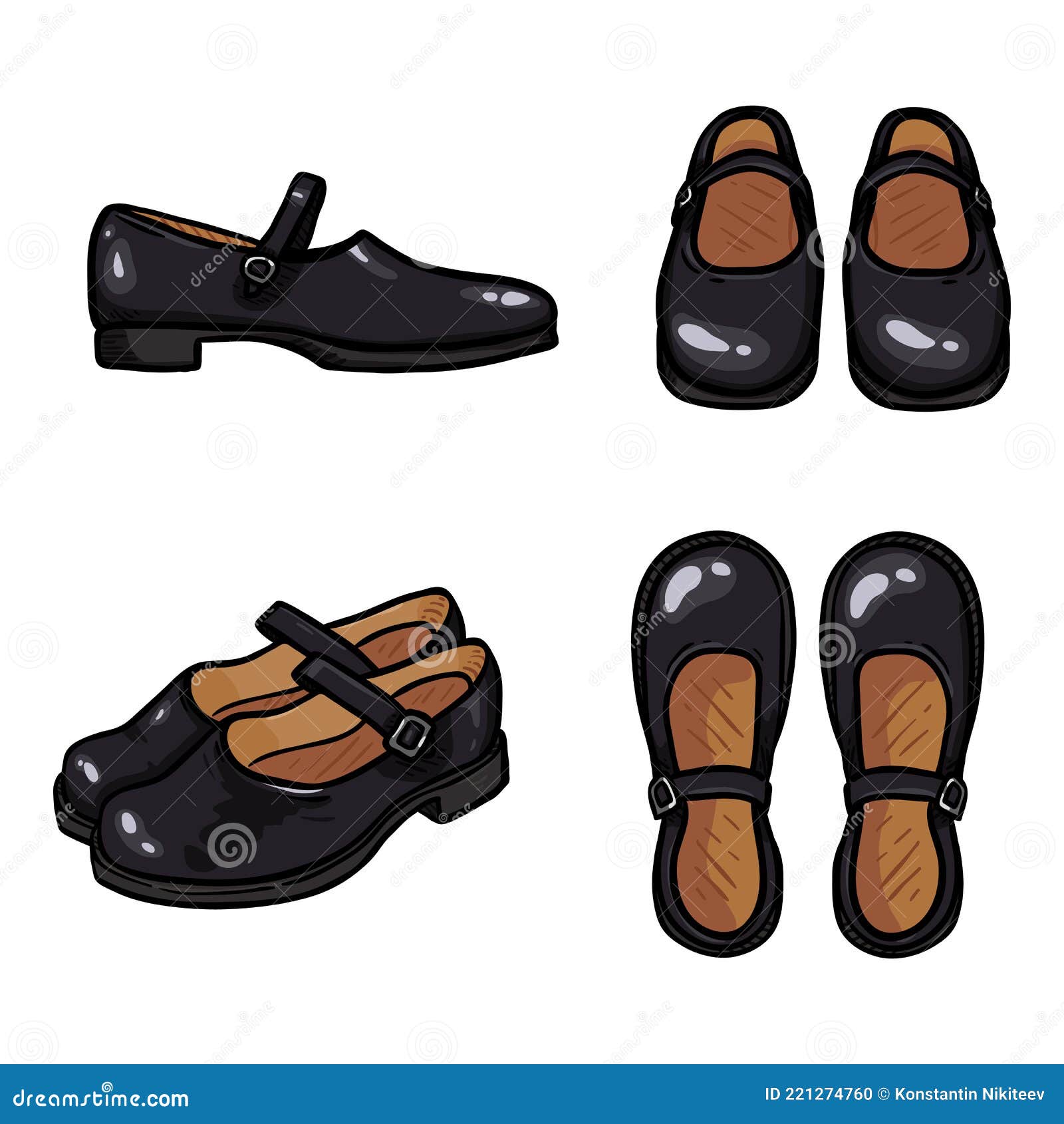 Vector Set of Cartoon Black Leather Women Clasp Shoes Stock Vector ...
