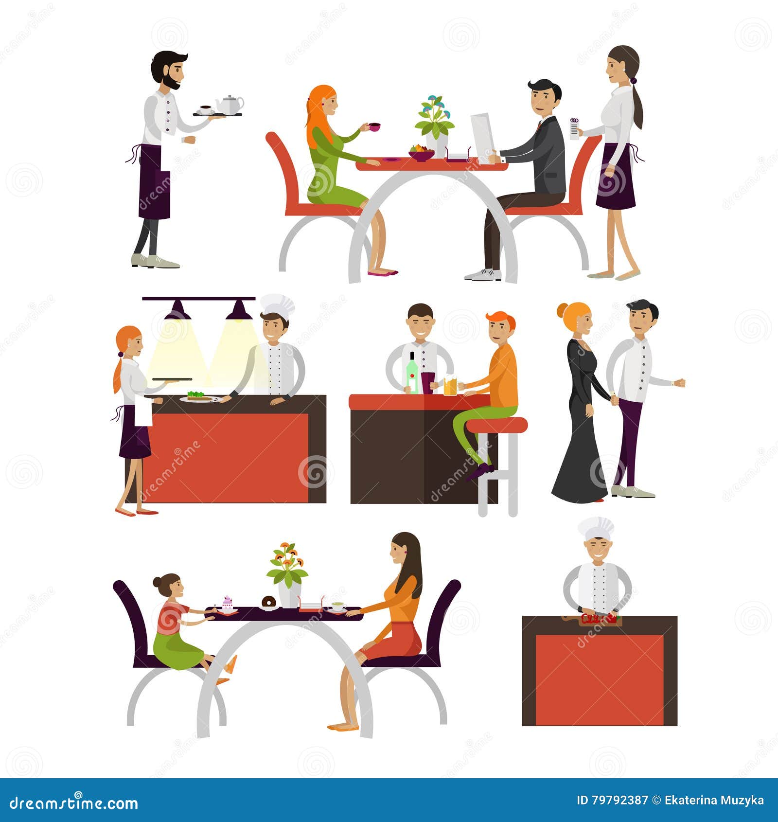 Restaurant Background With People vector set of cartoon characters on white background. people in Restaurant Background With People vector set of cartoon characters on white background. people in