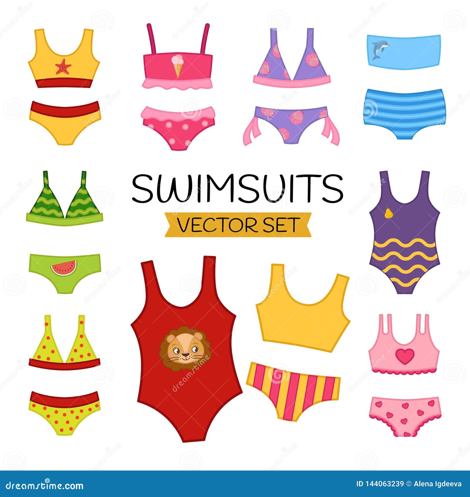 Vector Set of Cartoon Swimsuits Stock Vector - Illustration of color