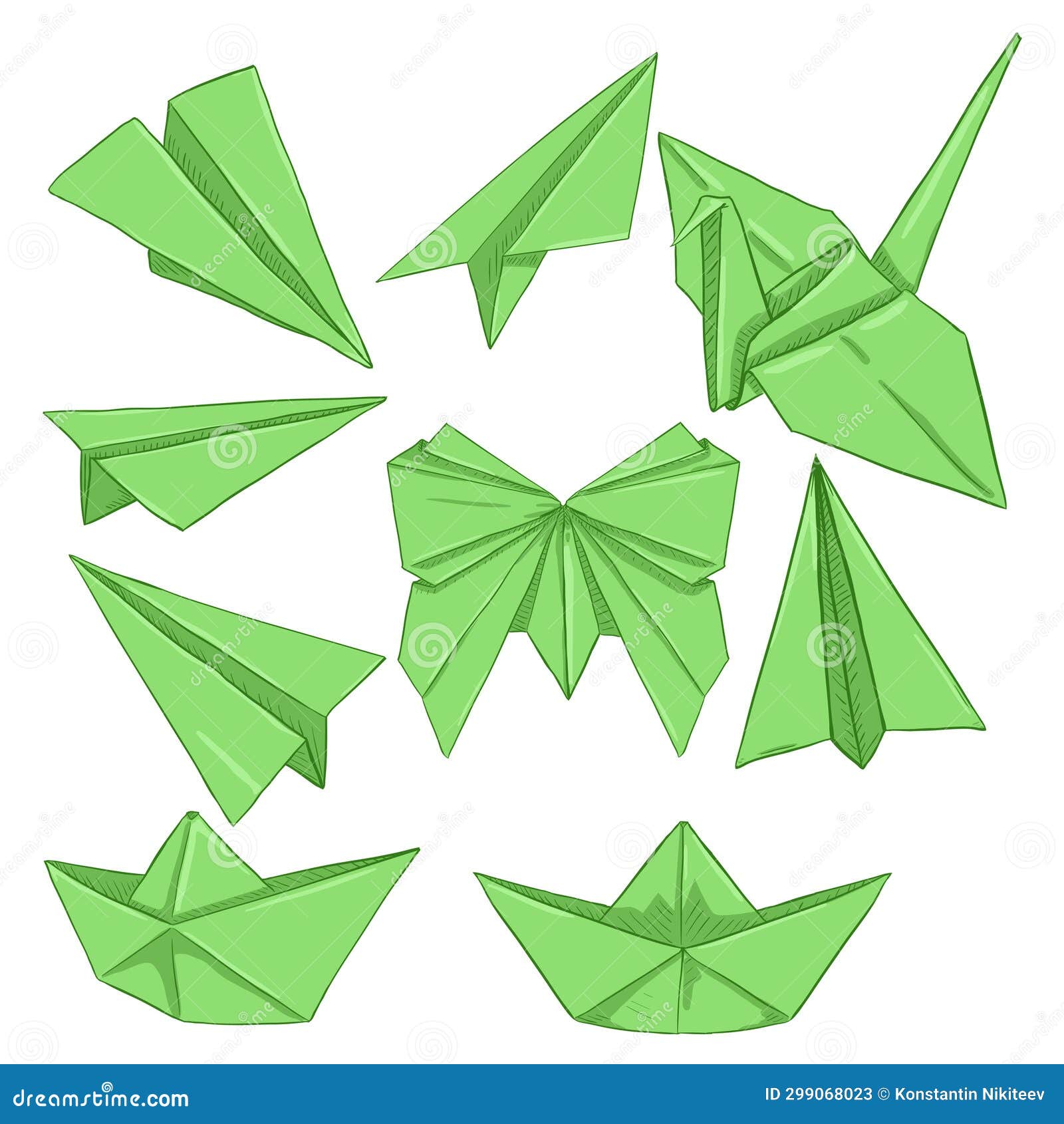 Vector Set of Cartoon Origami Paper Objects Stock Illustration