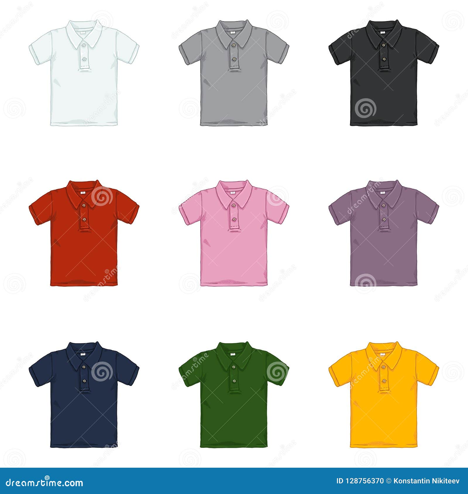 Vector Set of Cartoon Polo Shirts. Color Variations. Stock Vector - Illustration of placket ...