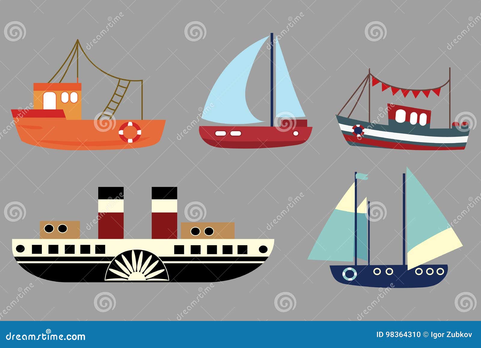 Vector Set of Cartoon Ships. a Collection of Old Steamers. Sailing Ships.  Toy. Stylized Boats. Art for Children. Stock Vector - Illustration of  marine, graphic: 98364310
