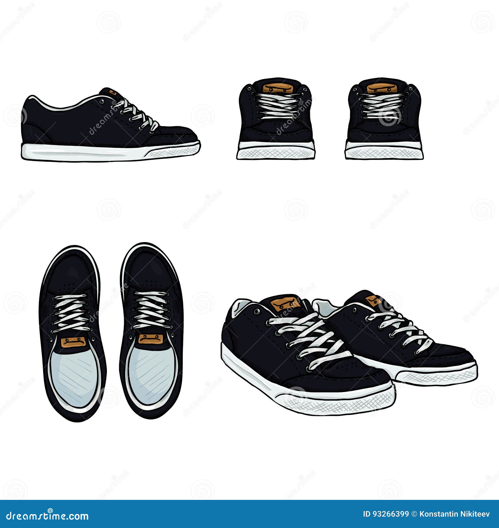Vector Set of Cartoon Skaters Shoes. Top, Side and Front Views Stock ...