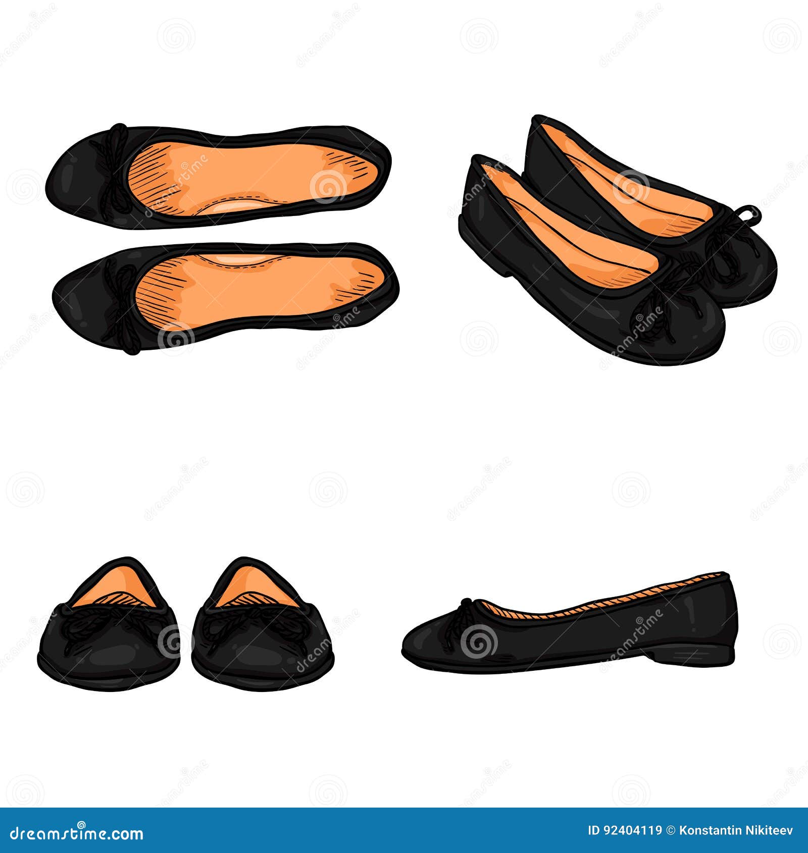 Vector Set of Cartoon Women Shoes. Variations Views of Ballet Flats Stock  Vector - Illustration of beauty, girlish: 92404119
