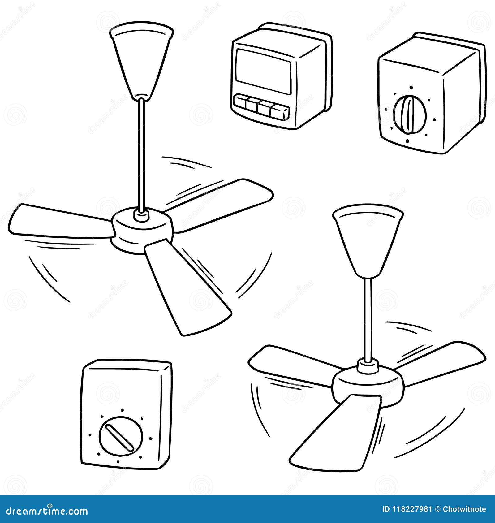 Vector Set Of Ceiling Fan And Fan Switch Stock Vector