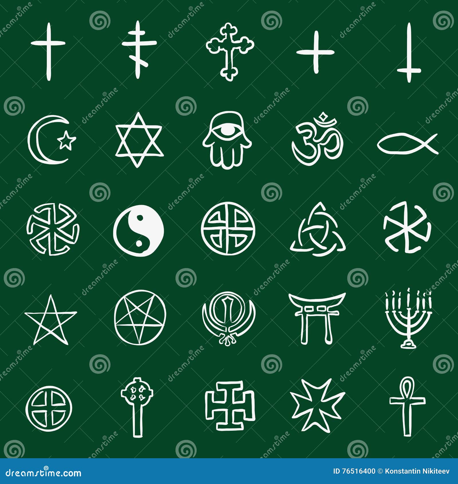 Vector Set of Chalk Doodle Religious Symbols Stock Vector