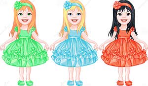 Vector Set Charming Little Girls In Fancy Dresses CartoonDealer Vector Set Charming Little Girls In Fancy Dresses CartoonDealer
