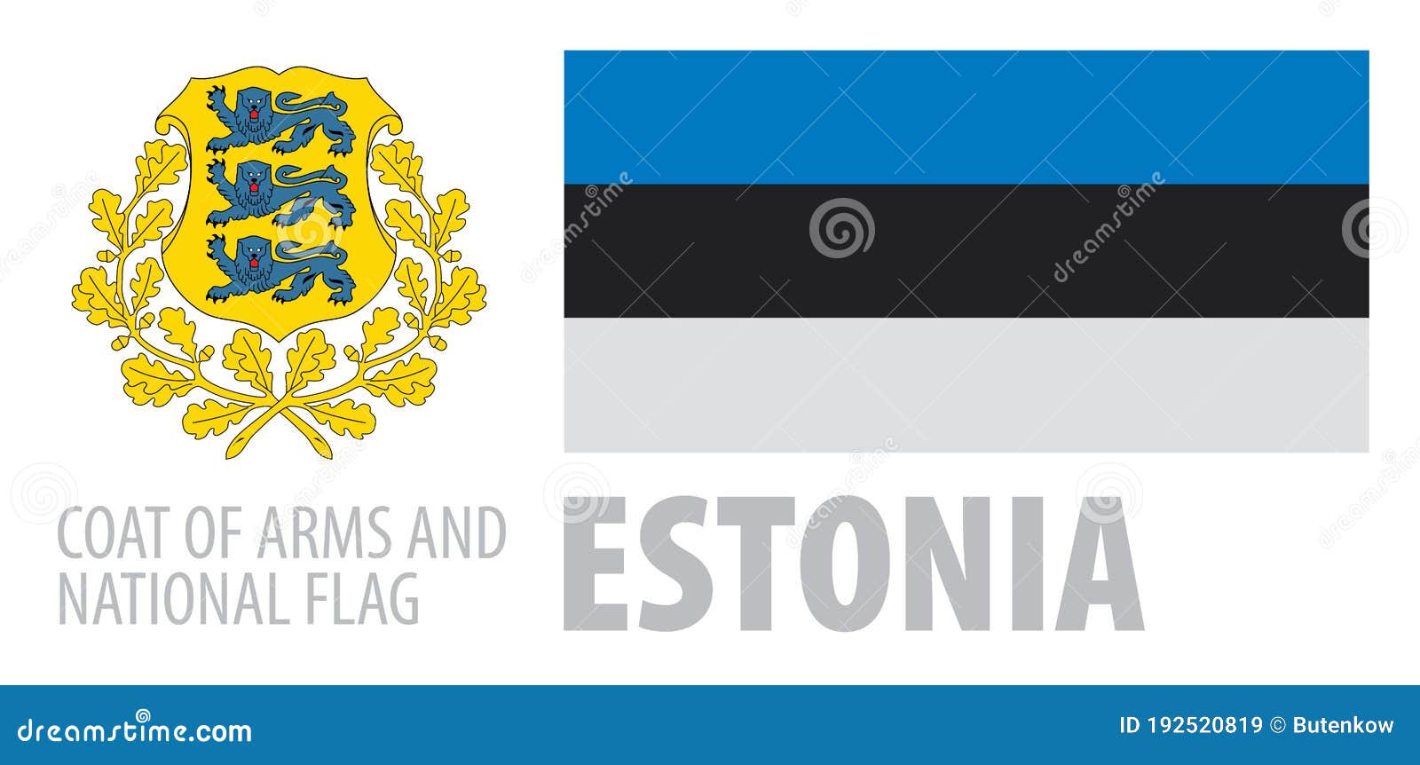  set of the coat of arms and national flag of estonia