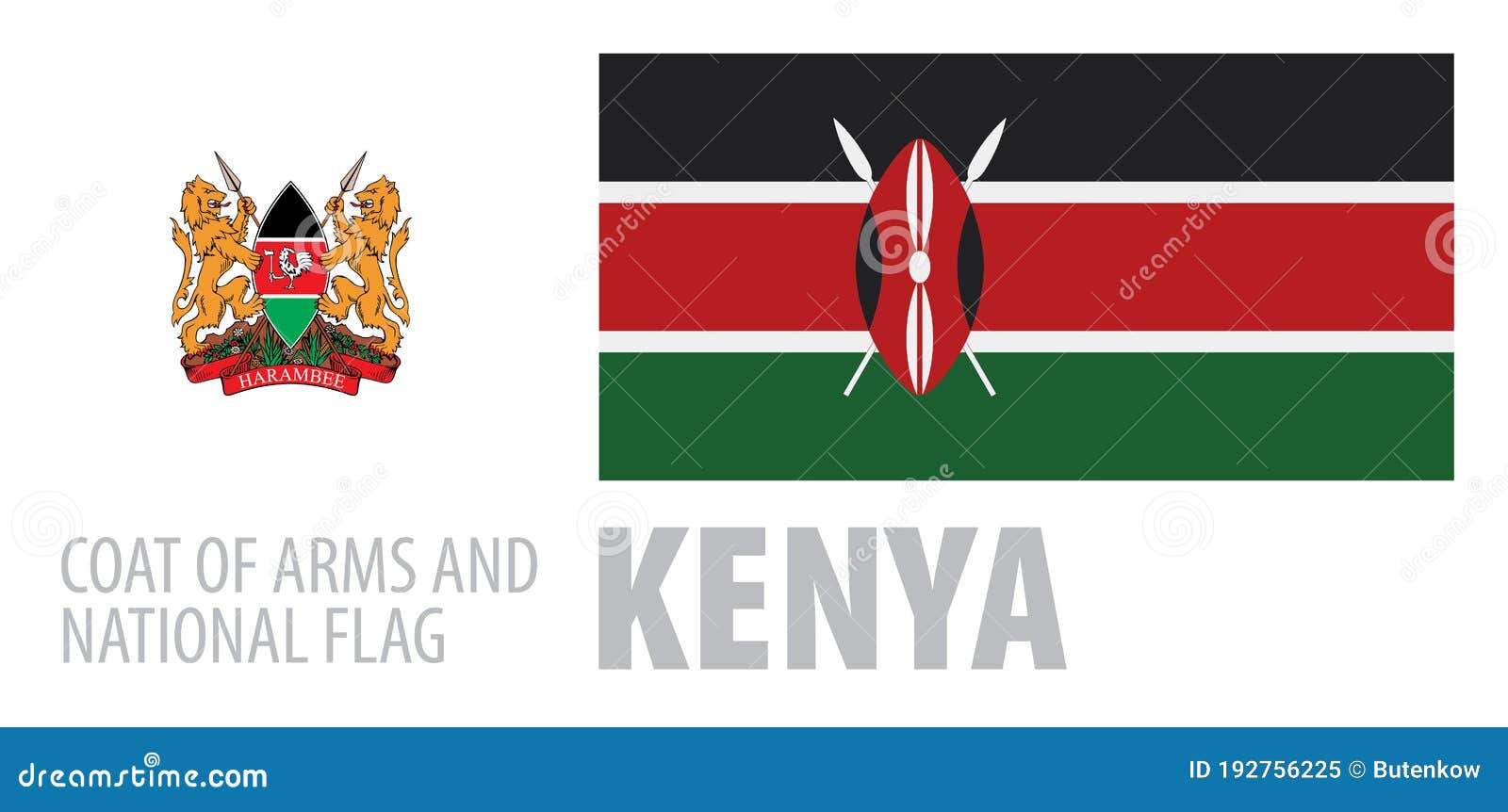 Vector Set of the Coat of Arms and National Flag of Kenya Stock Vector