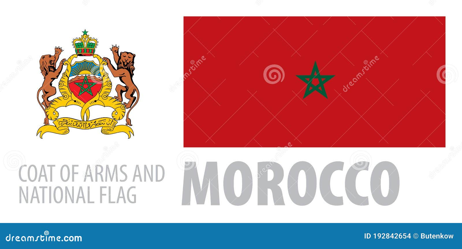 Vector Set of the Coat of Arms and National Flag of Morocco Stock