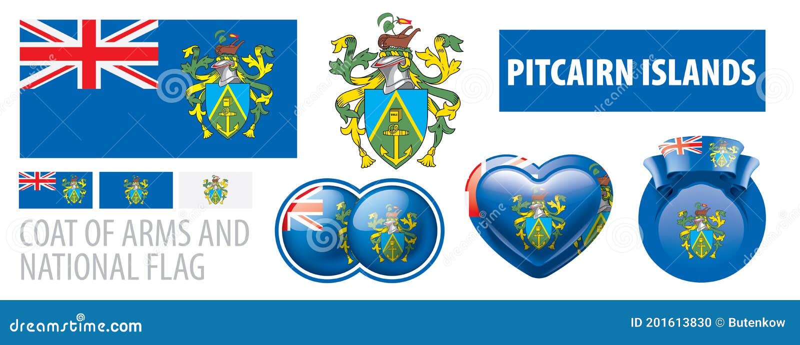 Vector Set of the Coat of Arms and National Flag of Pitcairn Islands ...