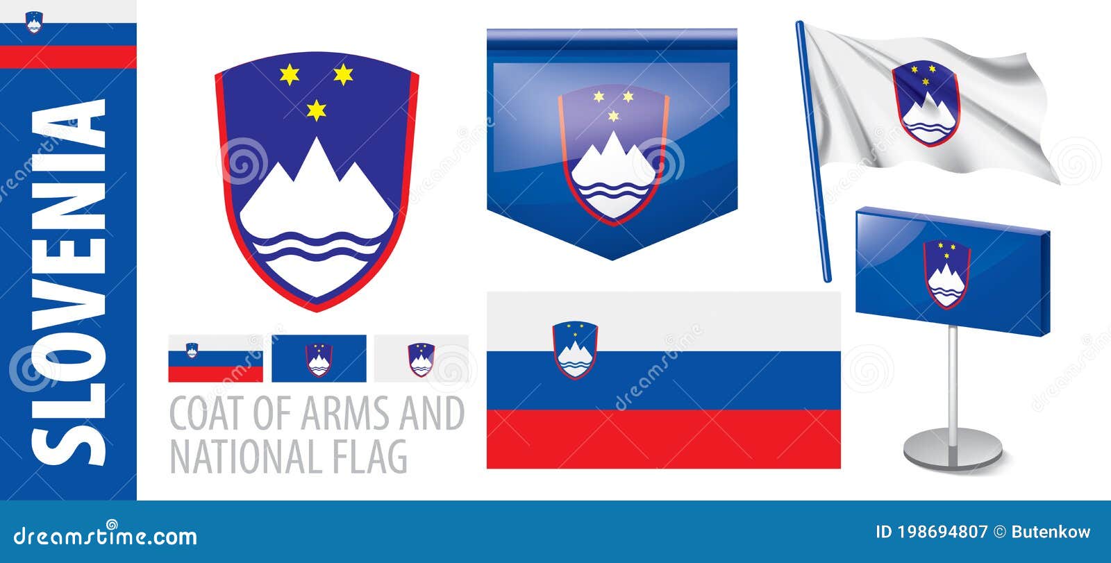 Vector Set of the Coat of Arms and National Flag of Slovenia Stock