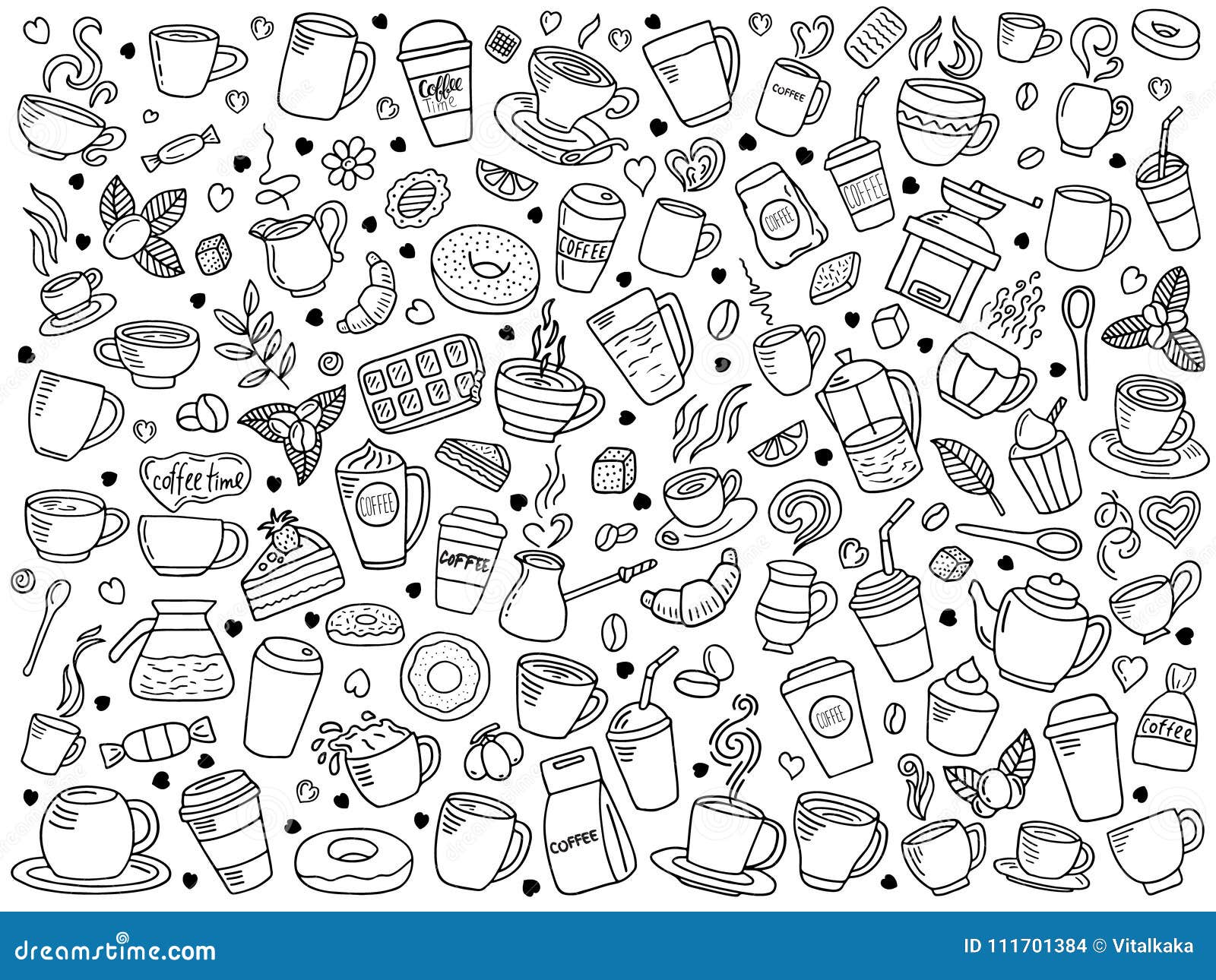 Vector Set Of Coffee Doodle Stock Vector Illustration Of Graphic