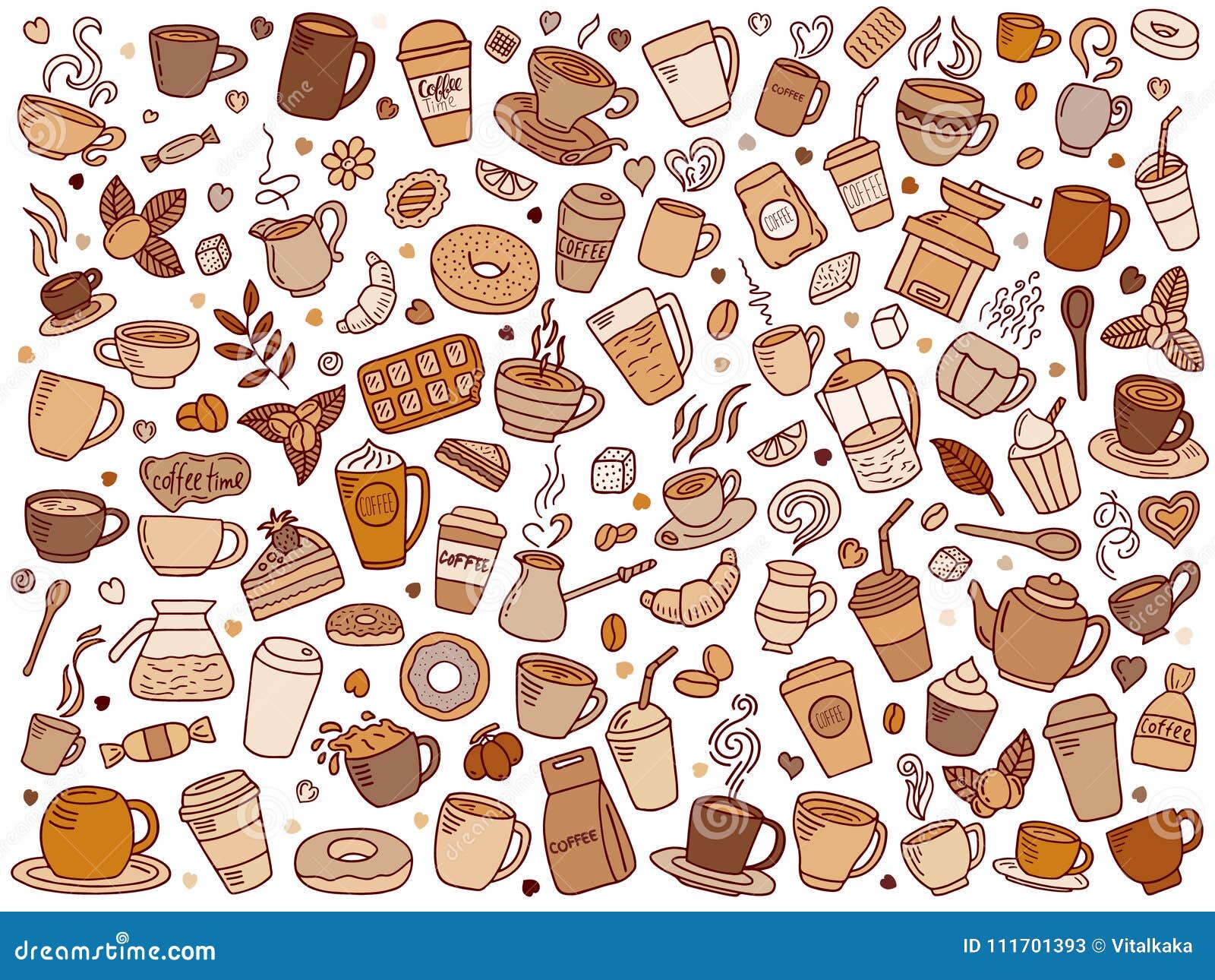 Vector Set of Coffee Doodle Stock Vector Illustration of background
