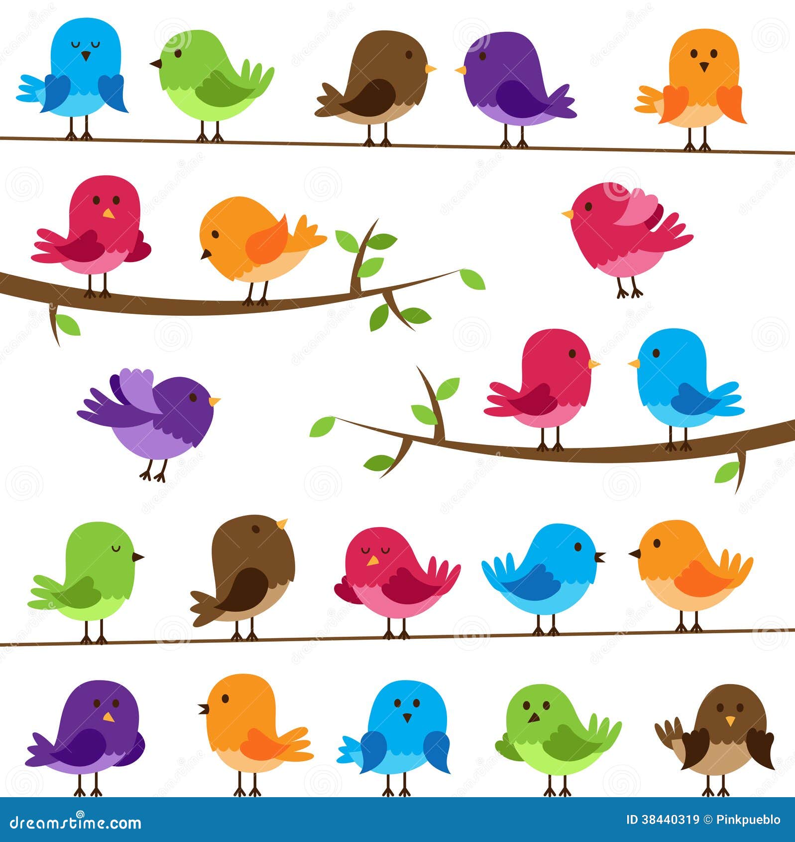  set of colorful cartoon birds