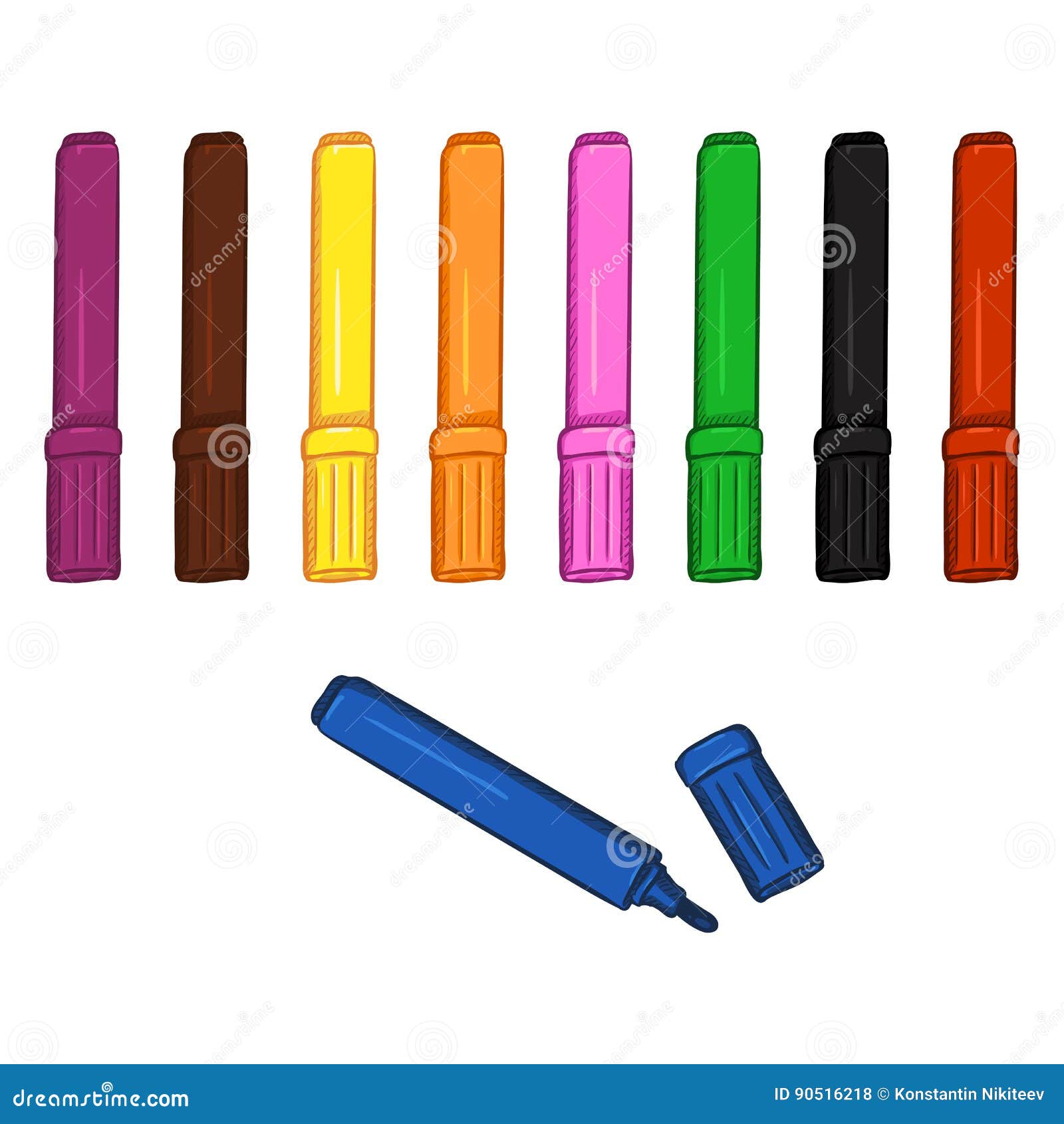 Vector Set of Colorful Felttip Pens Stock Vector Illustration of