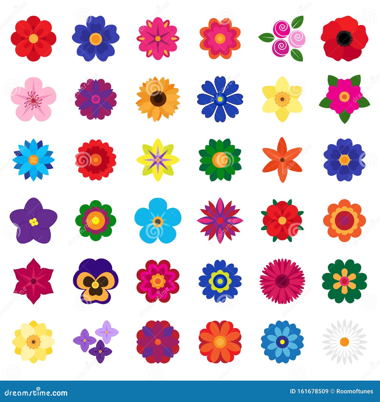 Vector Collection of Colorful Flowers on White Background Stock Vector ...