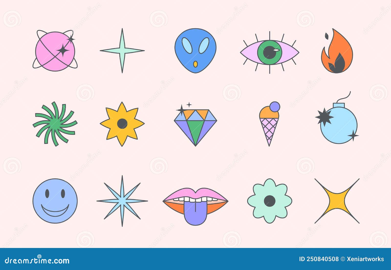 Vector set of colorful fun patches,stickers,geometric shapes in