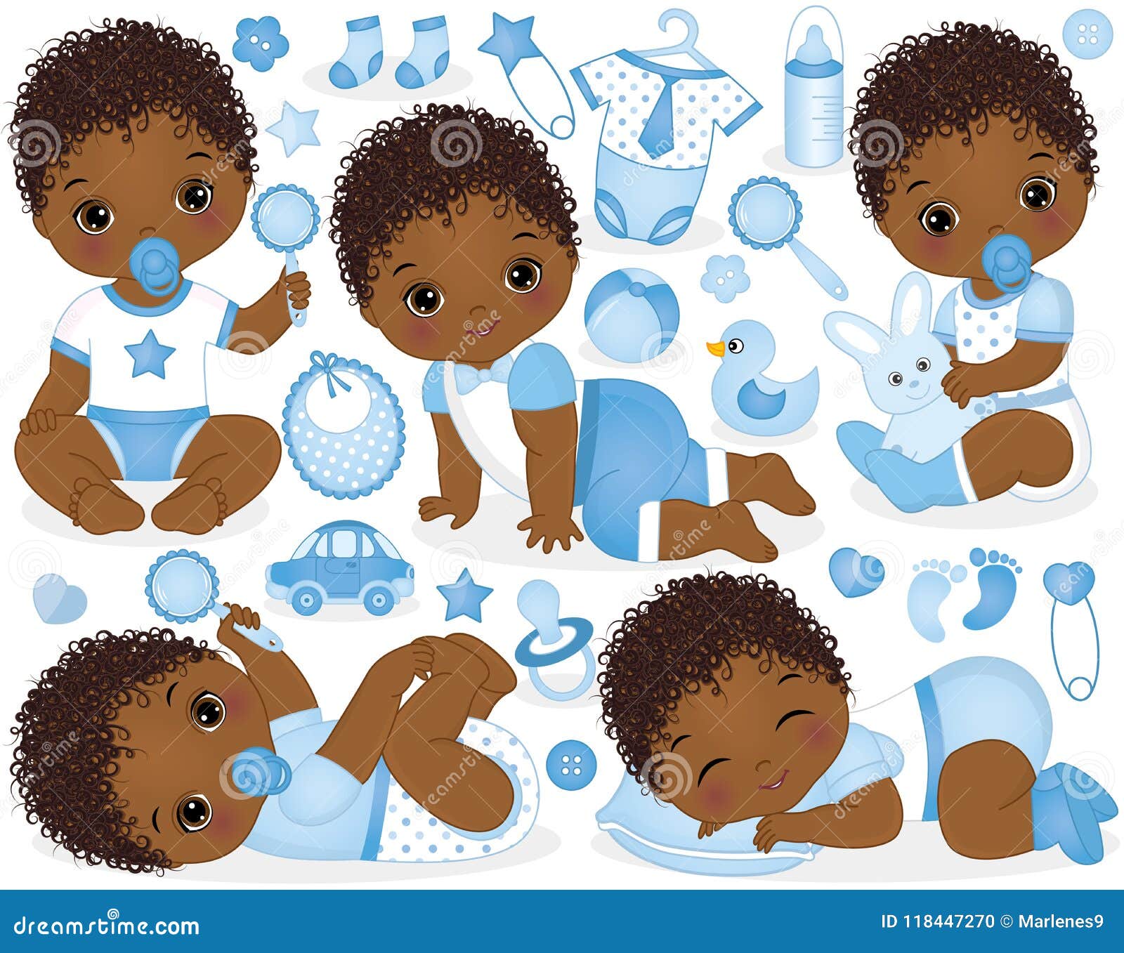 vector set cute african american baby boys toys clothes decorations various accessories vector baby boy vector baby boy 118447270