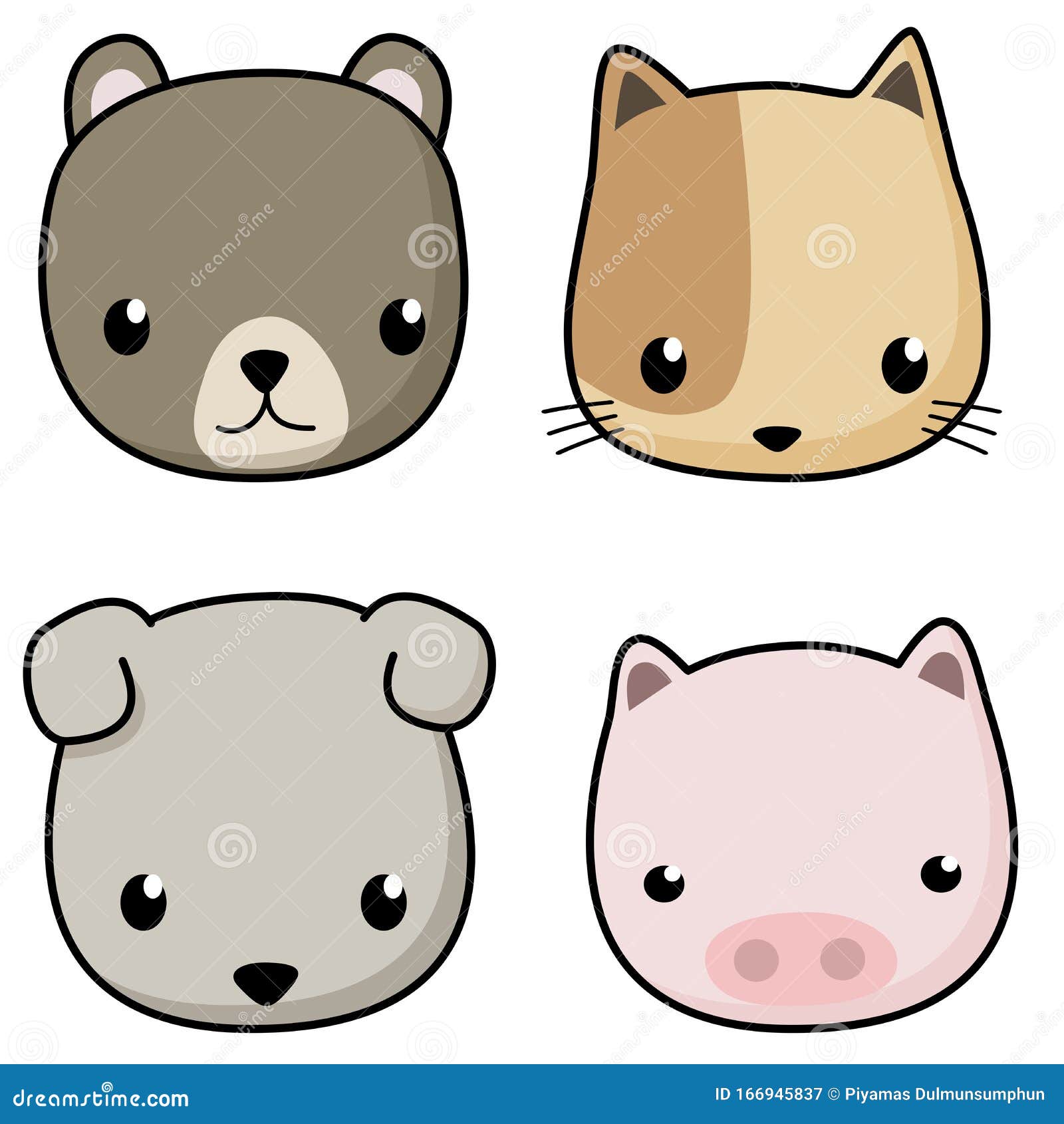 collection character animals cute kawaii on white background Stock