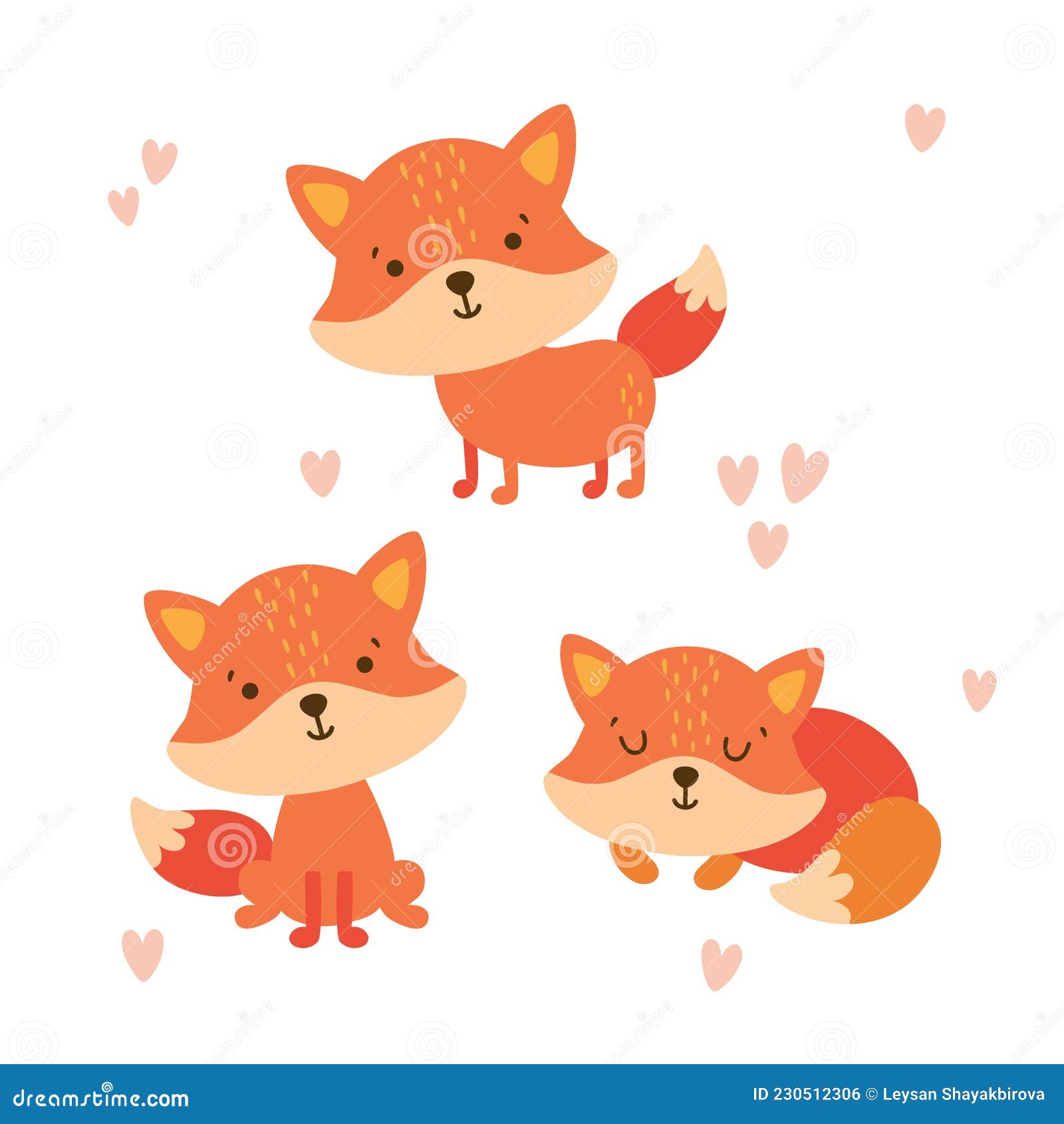Vector Set of Cute Baby Orange Foxes Stock Vector - Illustration of ...