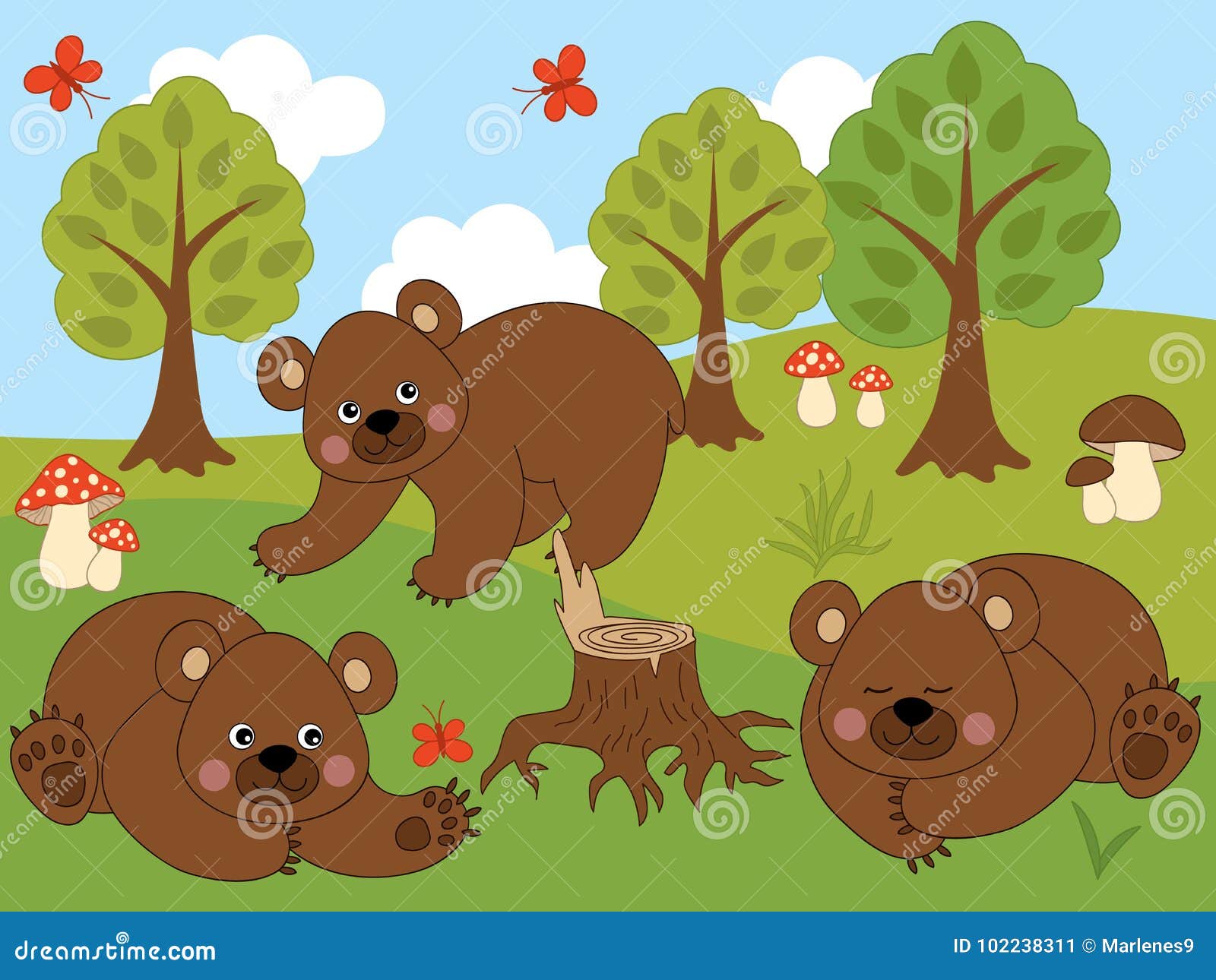 Vector Set of Cute Cartoon Brown Bears Stock Vector - Illustration of ...
