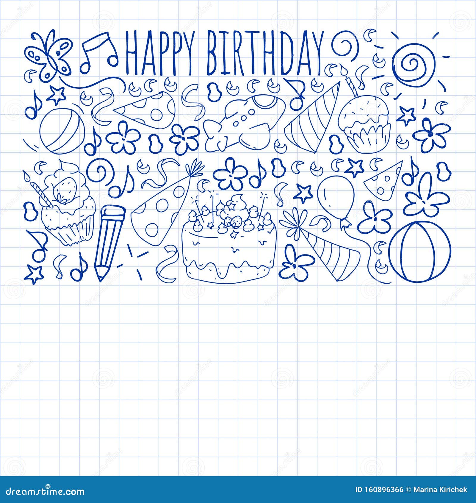 Happy birthday sketch greetings card with title and cake balloons  microphone vector illustration Stock Vector Image & Art - Alamy